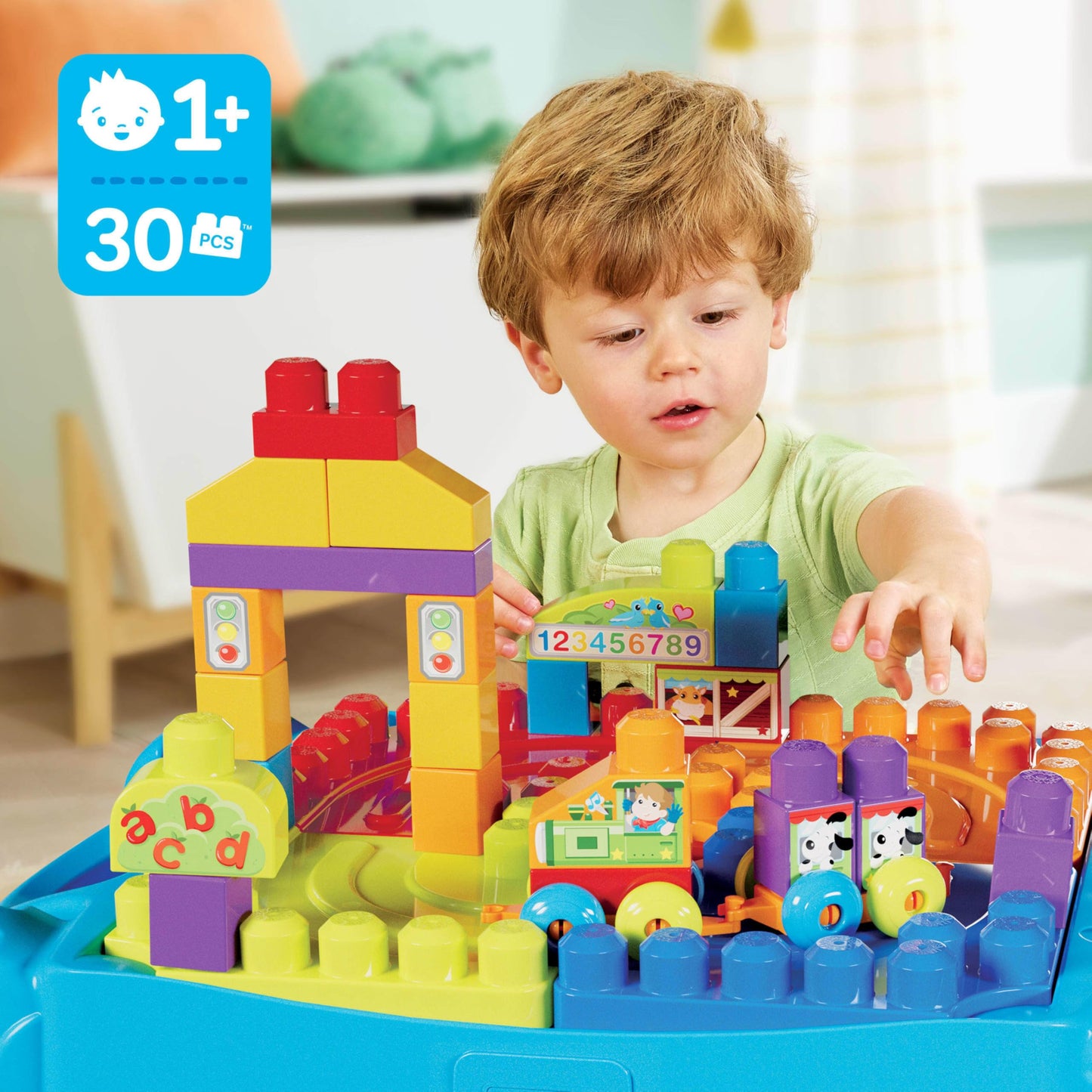 MEGA BLOKS First Builders Build 'n Learn Table Toddler Blocks Toy Set, Blue