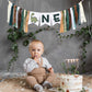 Dinosaur 1st Birthday High Chair Banner - Baby Boy First Highchair Banner for Party Supplies, Dinosaur Themed One High Chair Garland Birthday Party