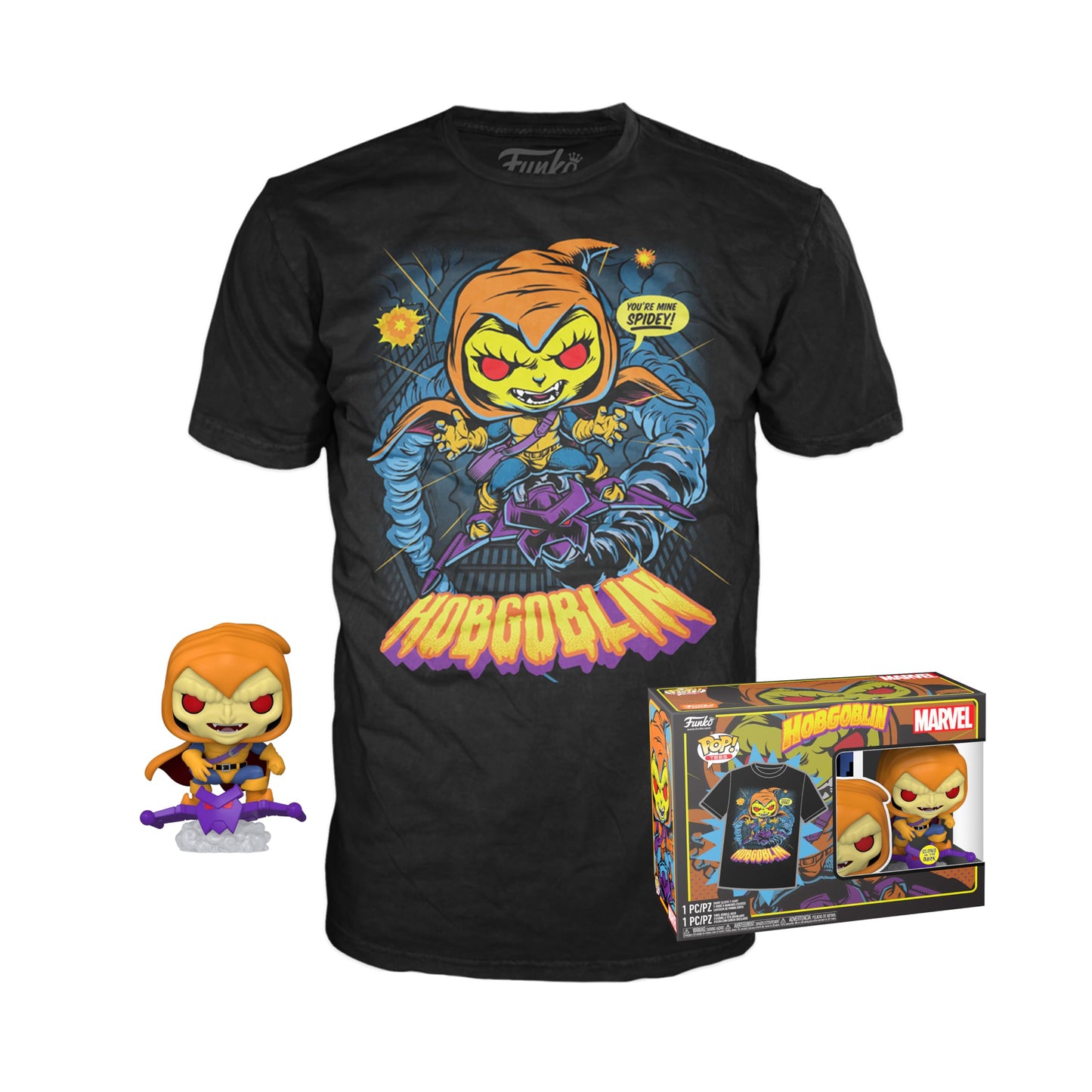 Funko POP! & Tee: Animated Spider-Man-Hobgoblin - Glow in the Dark - Large - (L) - Marvel - T-Shirt - Clothes with Collectable Vinyl Figure - Gift