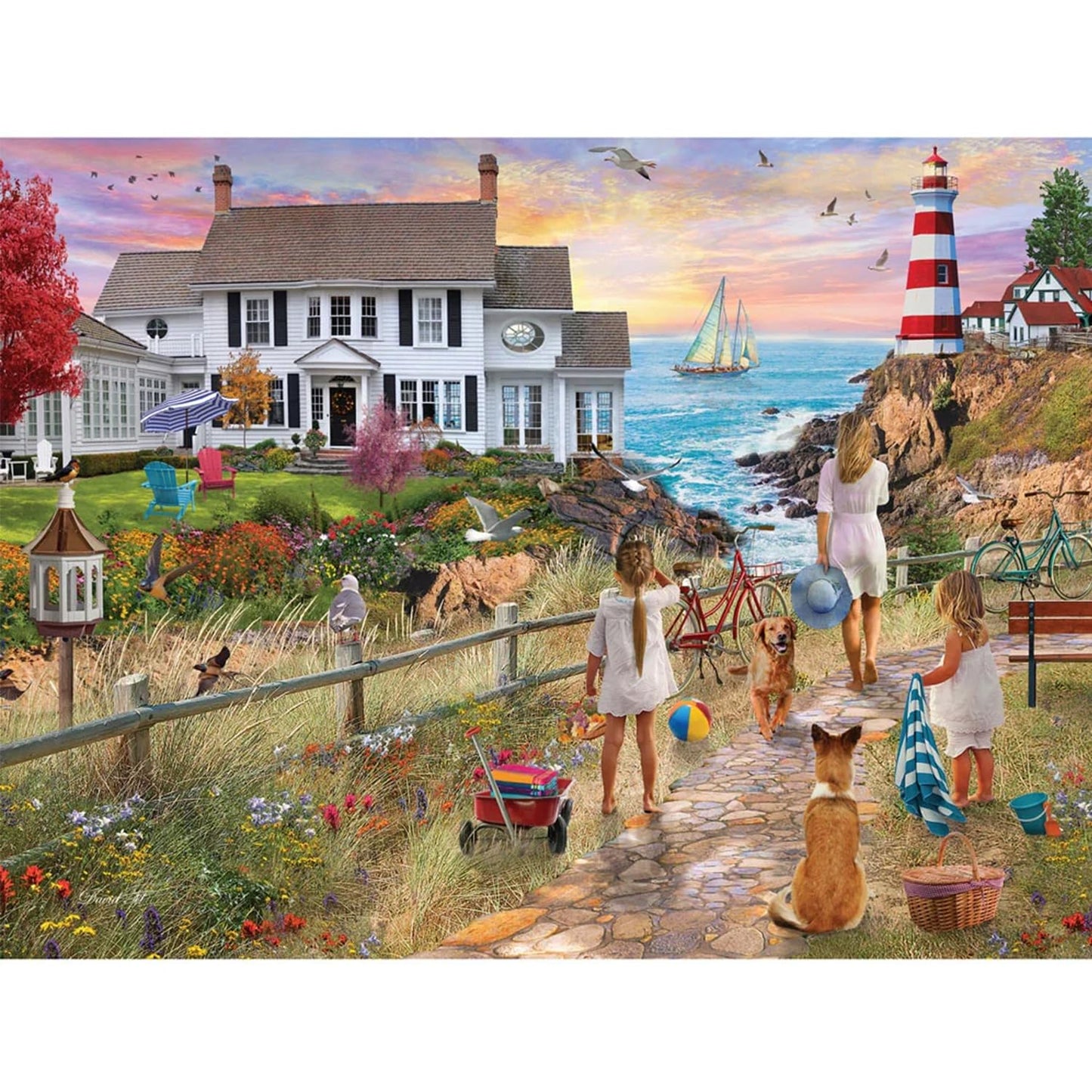 Bits and Pieces 3 Jigsaw Puzzle Set - 300 Piece Puzzles for Adults - Ocean Lake River Set - 16" x 20" Jigsaw Puzzles - Small Town Americana Nature