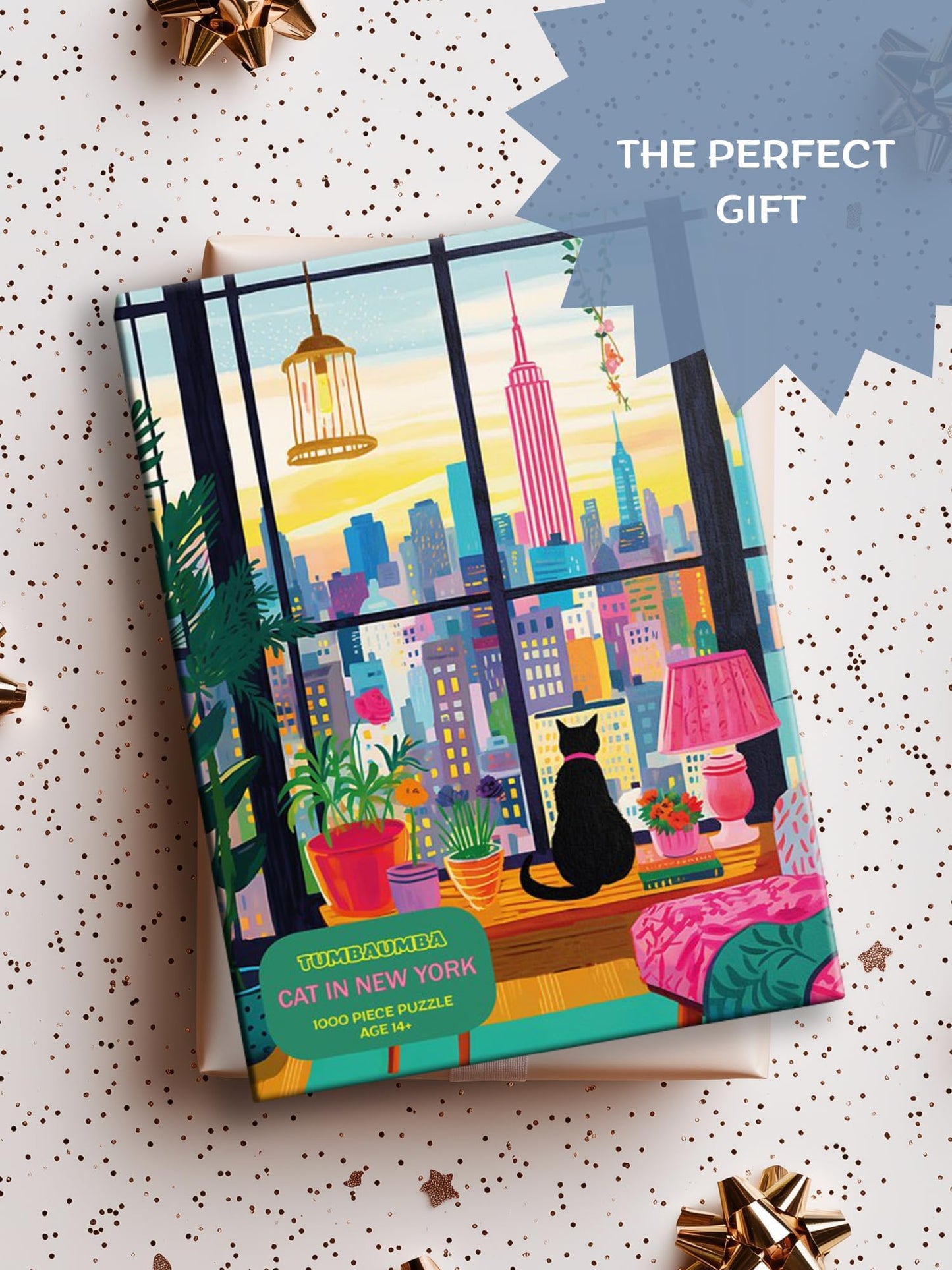 TUMBAUMBA, Puzzle for Adults 1000 Pieces, Cat in New York, Colorful Relaxing Jigsaw Puzzle, Mate Finish, Poster Included 1000 piece Puzzle for Adults