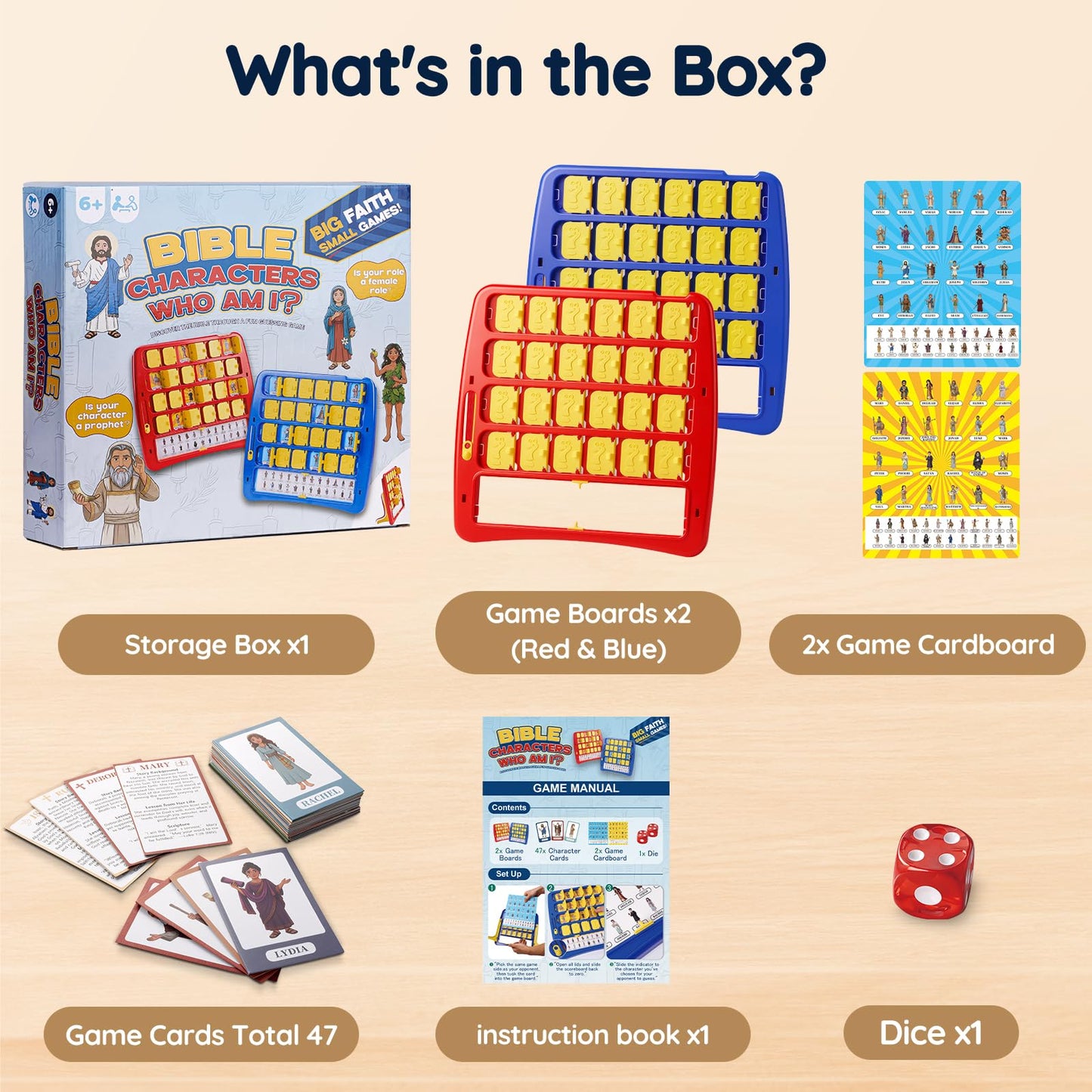 Guess Bible Who Am I Game - Fun Guess Bible Who Am I for Kids, Interactive Bible Game with 47 Classic Bible Characters Verse Cards, Sunday School