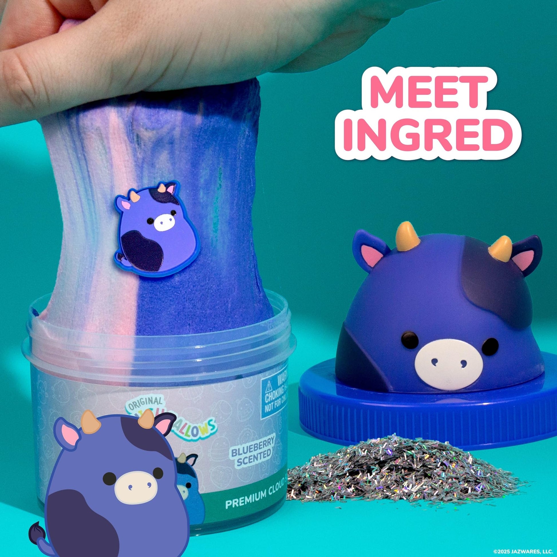 Original Squishmallows Scented Slime Jar, Blueberry, Ingrid the Cow