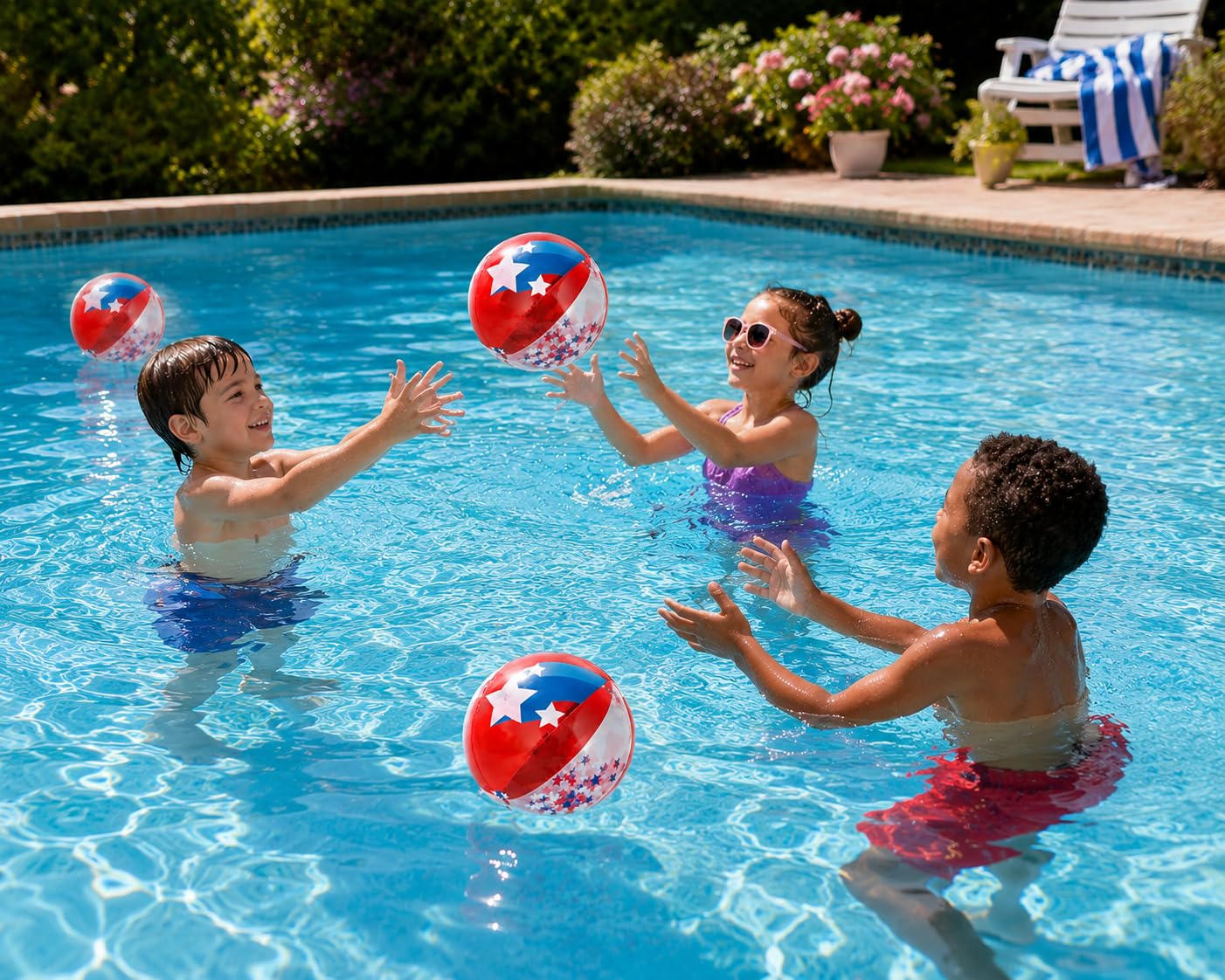 Fun Express Patriotic Confetti Beach Balls Bulk 12 Pack - Red White Blue Inflatable Pool Toys for 4th of July Party Decorations | Large 11 Inch Beach