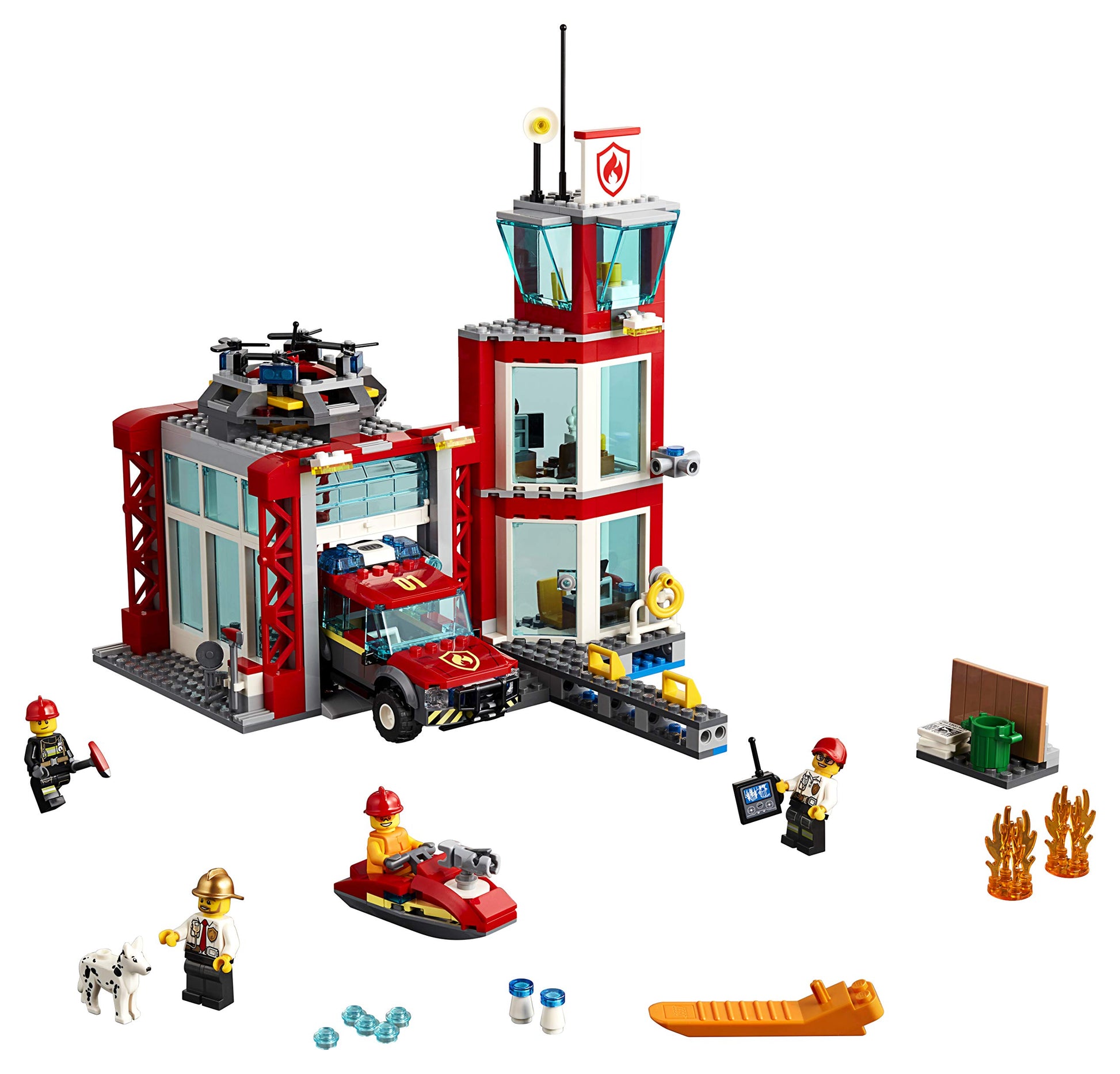 LEGO City Fire Station 60215 Fire Rescue Tower Building Set with Emergency Vehicle Toys Includes Firefighter Minifigures for Creative Play (509