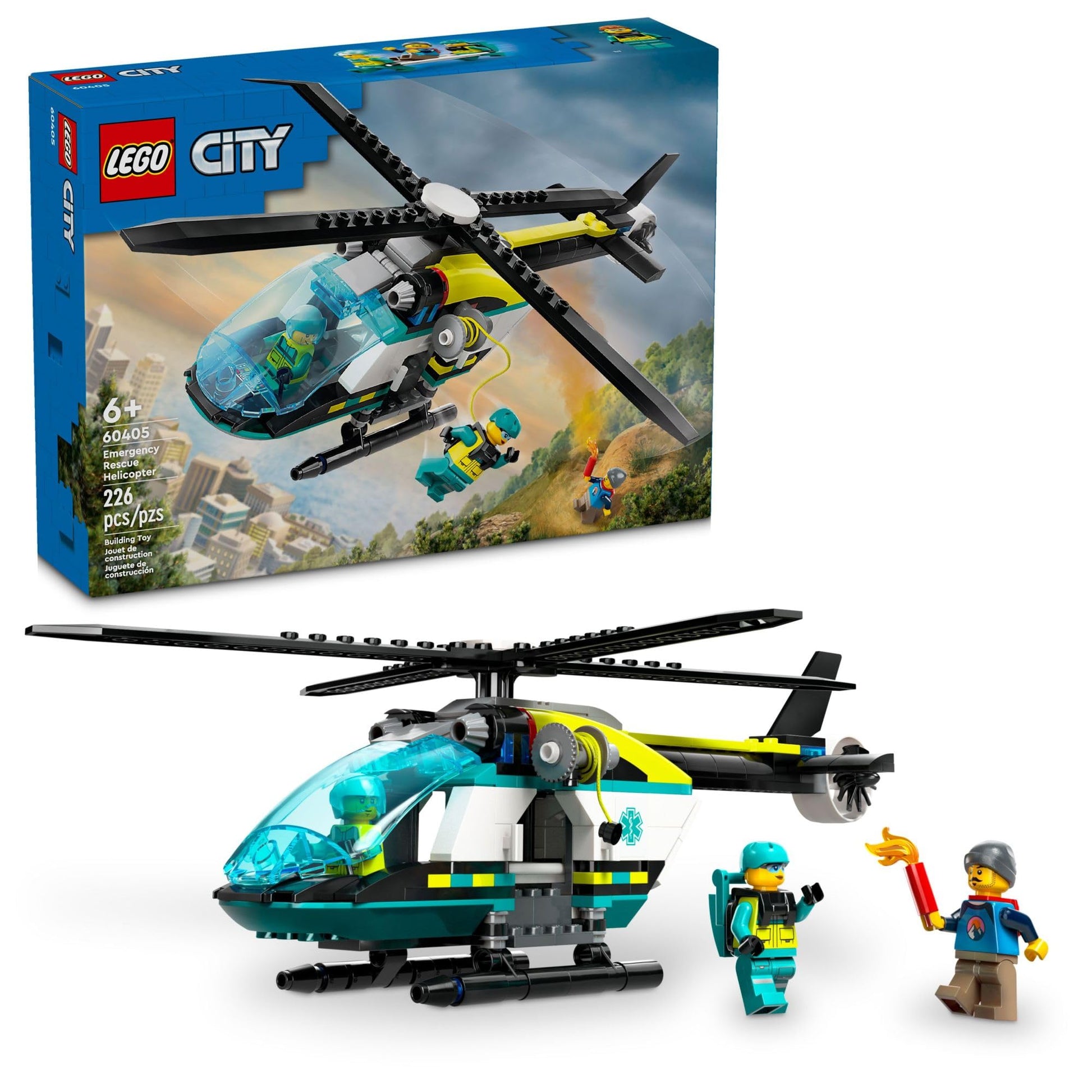 LEGO City Emergency Rescue Helicopter, Toy Aircraft Playset for Kids, Fun Gift for Boys and Girls Aged 6 Plus, Hiker, Rescuer, and Pilot Minifigures