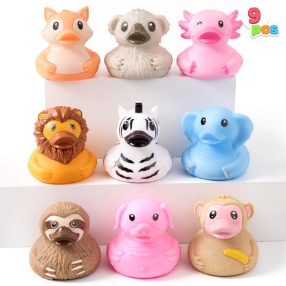 JOYIN 9 Pack Animal Rubber Duck Bath Toys, 2.3 Inch Rubber Squeaky Animal Toys, Cute Mini Zoo Animals for Bathtub Play, Party Favors, Easter Basket