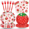100 Pcs Strawberry Tableware Set Serves 25 - Disposable Paper Plates Napkins Plastic Forks, 9 Inch & 7 Inch Plates Berry Sweet Themed Party Supplies
