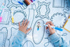 Frame Fun Design - Square Tablecloth 60”X60” - Interactive Coloring Tablecloth for Kids - Poly/Cotton Fabric - Washable and Reusable - DIY Coloring