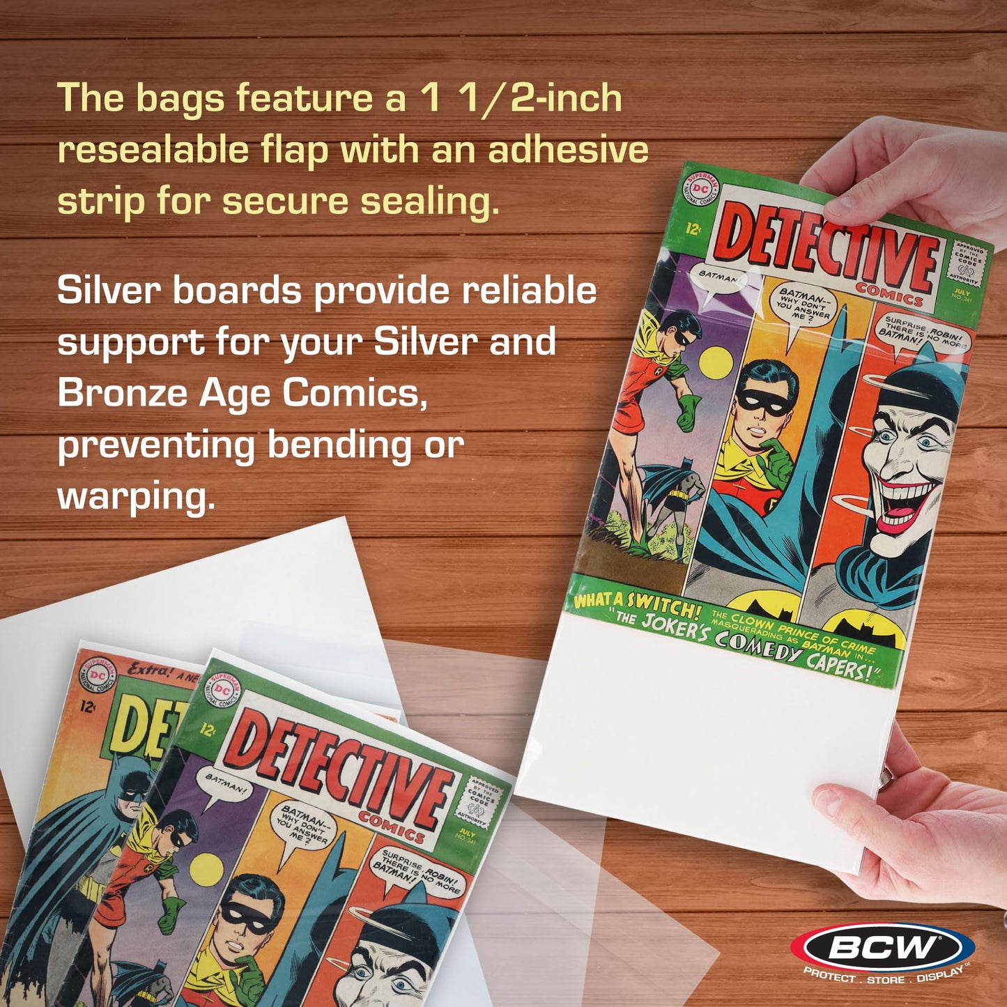 BCW Silver Age Comic Bags and Boards Combo (200 Ct) | 200 Backing Boards + 200 Resealable Comic Bags | Archival Protection for Silver Age Comics