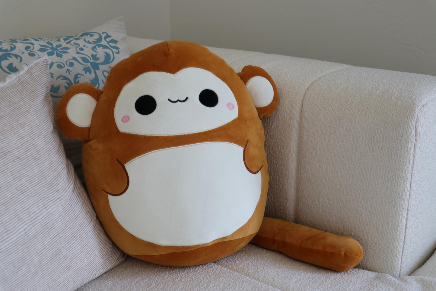Snuggaboos Jumbo 17 Inch Mia The Monkey Plush Squish Pillow Original: Super Soft Cute Stuffed Animal Toy with Extra Long Tail - Perfect Plushie Gift