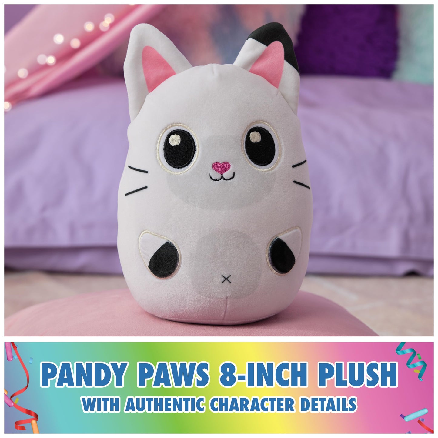 Gabby’s Dollhouse Official Pandy Paws 8-Inch Squishy Plush Toy for Ages 1+