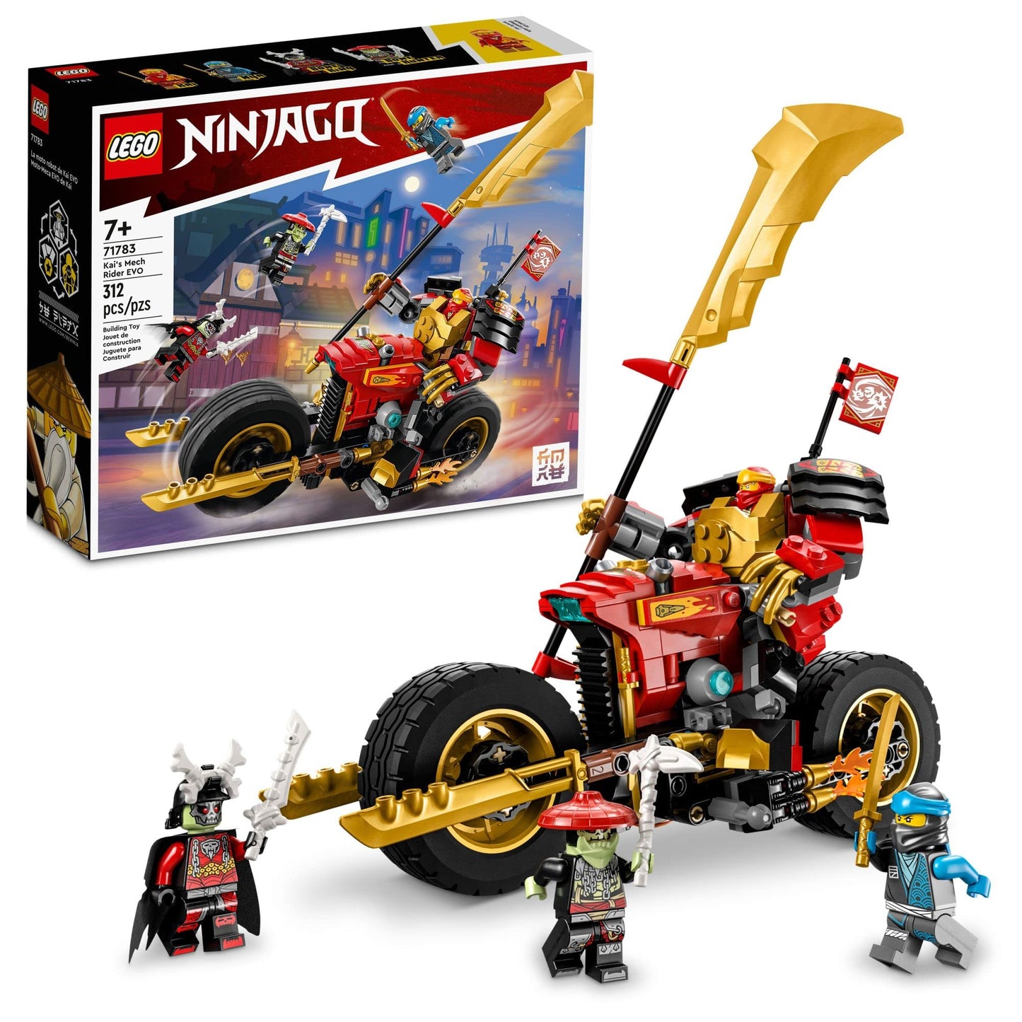 LEGO NINJAGO Kai’s Mech Rider EVO 71783, Upgradable Ninja Motorbike Toy, Mech Action Figure and 2 Bone Warrior Minifigures, Collectible Toys for Kids