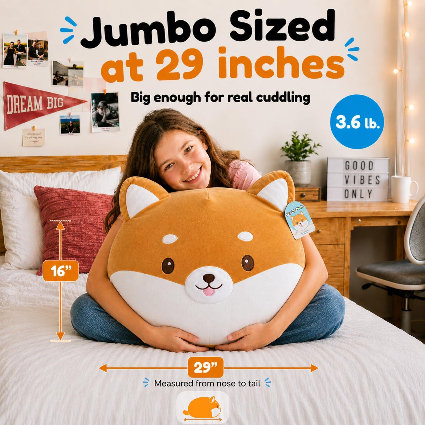 Jumbo Shiba Inu Dog Plush Pillow - 29 Inch Large Squishy Giant XXL Stuffed