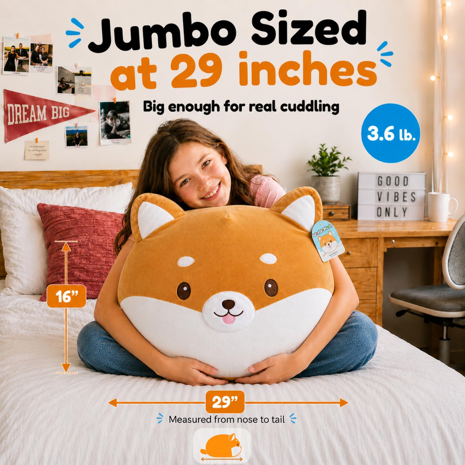 Jumbo Shiba Inu Dog Plush Pillow - 29 Inch Large Squishy Giant XXL Stuffed