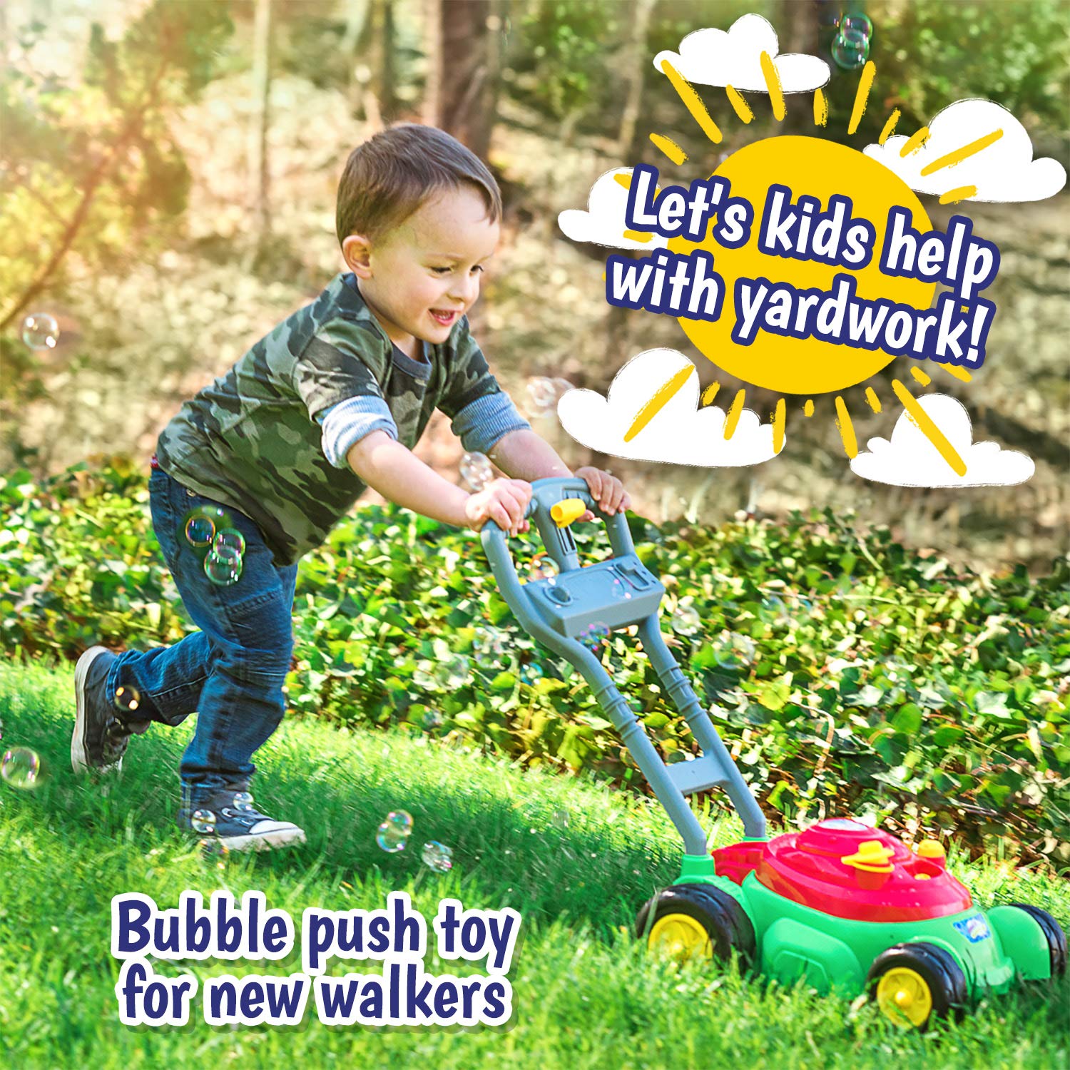 Maxx Bubbles Bubble-N-Go Mower - Bubble Lawn Mower, 4oz Solution - Ages 2-4