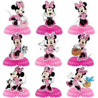 9Pcs Minnie Honeycomb Centerpieces, Cartoon Movie Theme Birthday Party Supplies, Double-Sided 3D Table Decorations & Favors for Kids