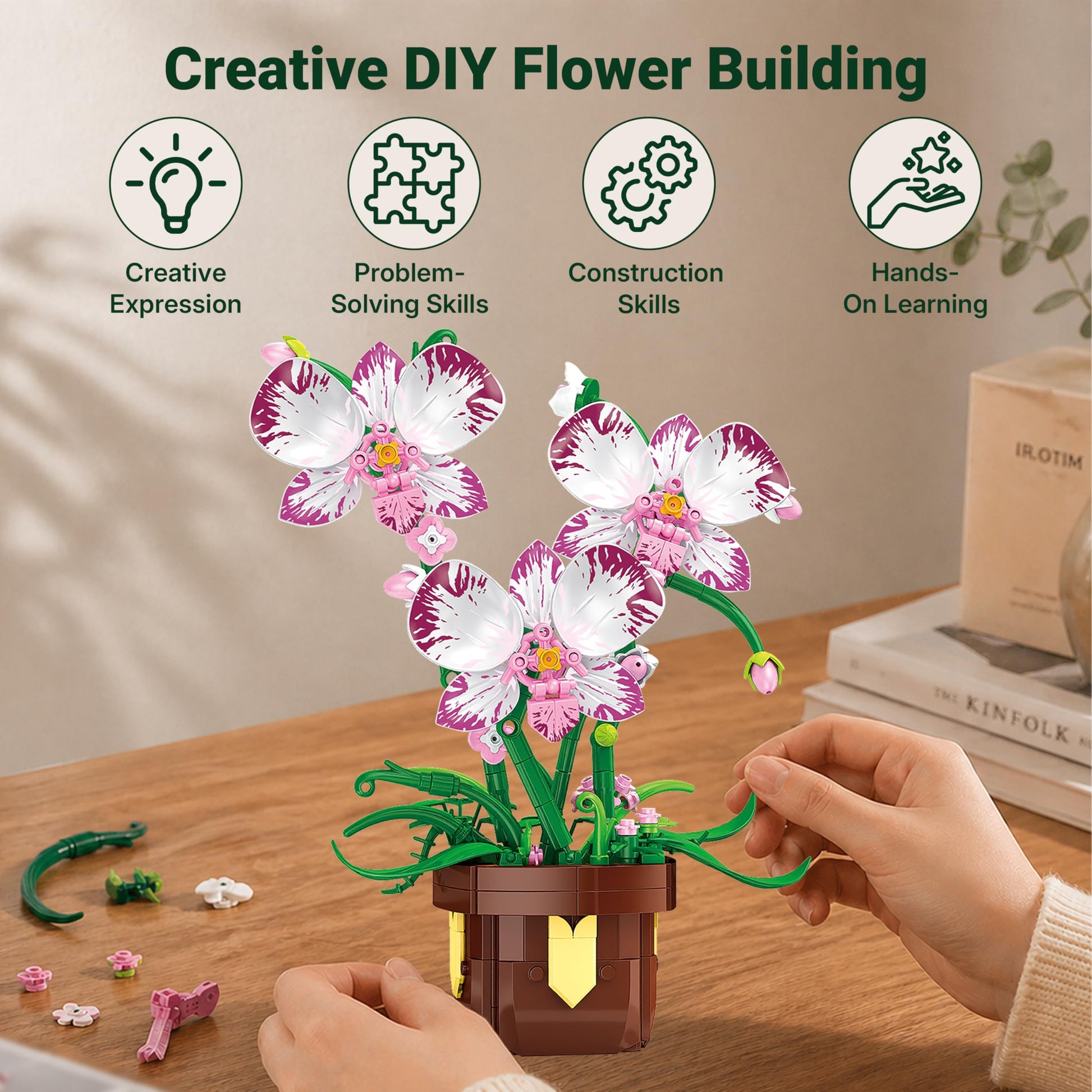 IBLOTIME Orchid Building Blocks, Flower Building Set, Botanical Orchid Plant 355 Pieces, DIY Decorative Desk Decor, Birthday Christmas for Teens