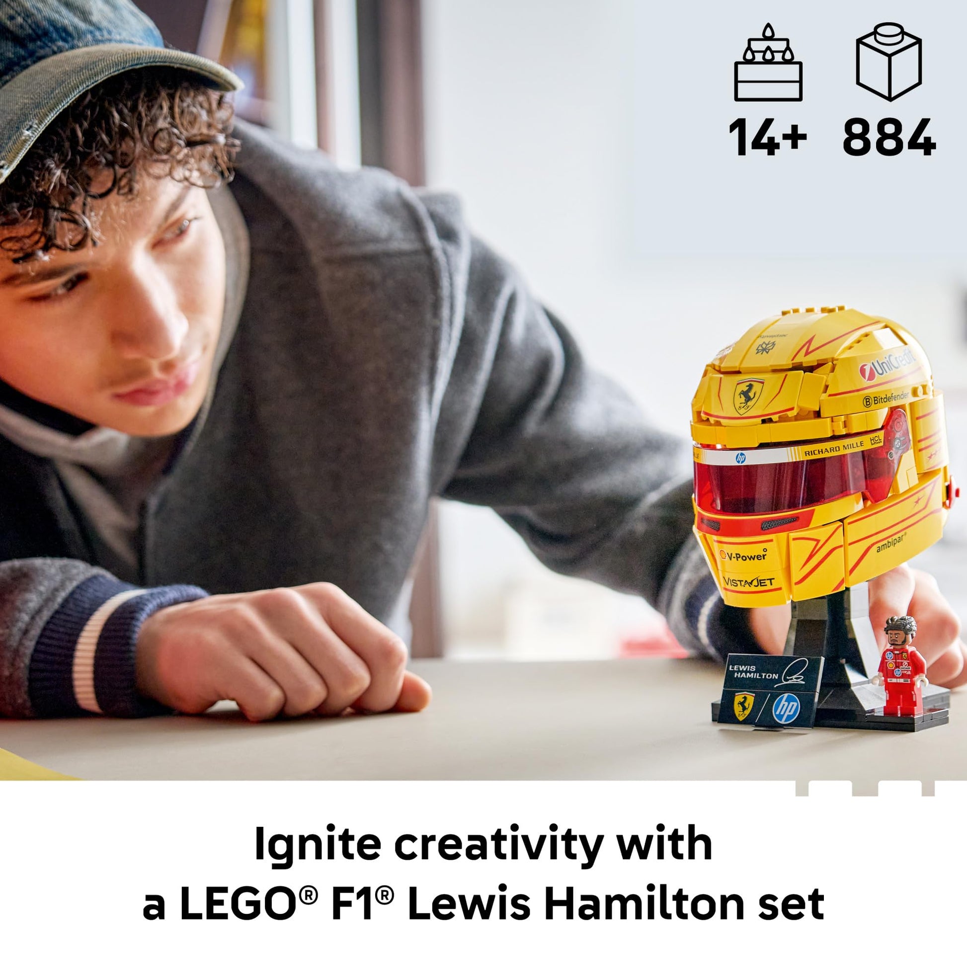 LEGO Editions Scuderia Ferrari HP Lewis Hamilton Helmet - Building Set for Teens, Ages 14+ - Collectible F1 Display - Bedroom or Home Office Decor -