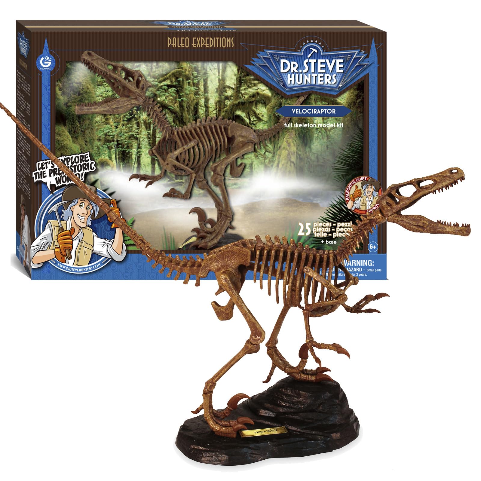 Geoworld Velociraptor Skeleton Model Kit - Scale Replica Velociraptor Skeleton - Build, Learn & Play STEM Toy for Kids Ages 6+