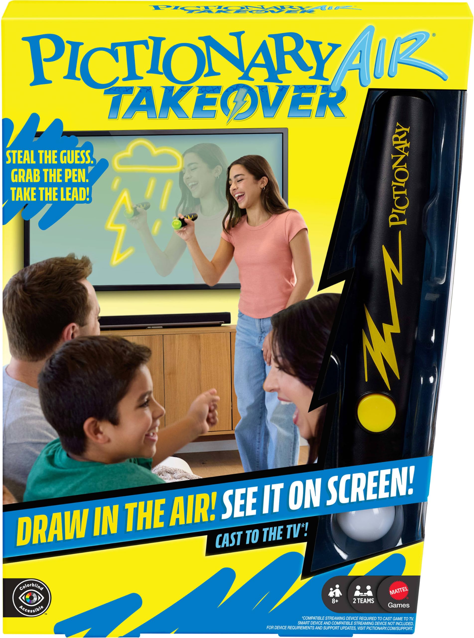 Mattel Games Pictionary Air Takeover Family Game for Kids, Adults & Game Night with Electronic Pen & Clue Cards for Groups Ages 8+