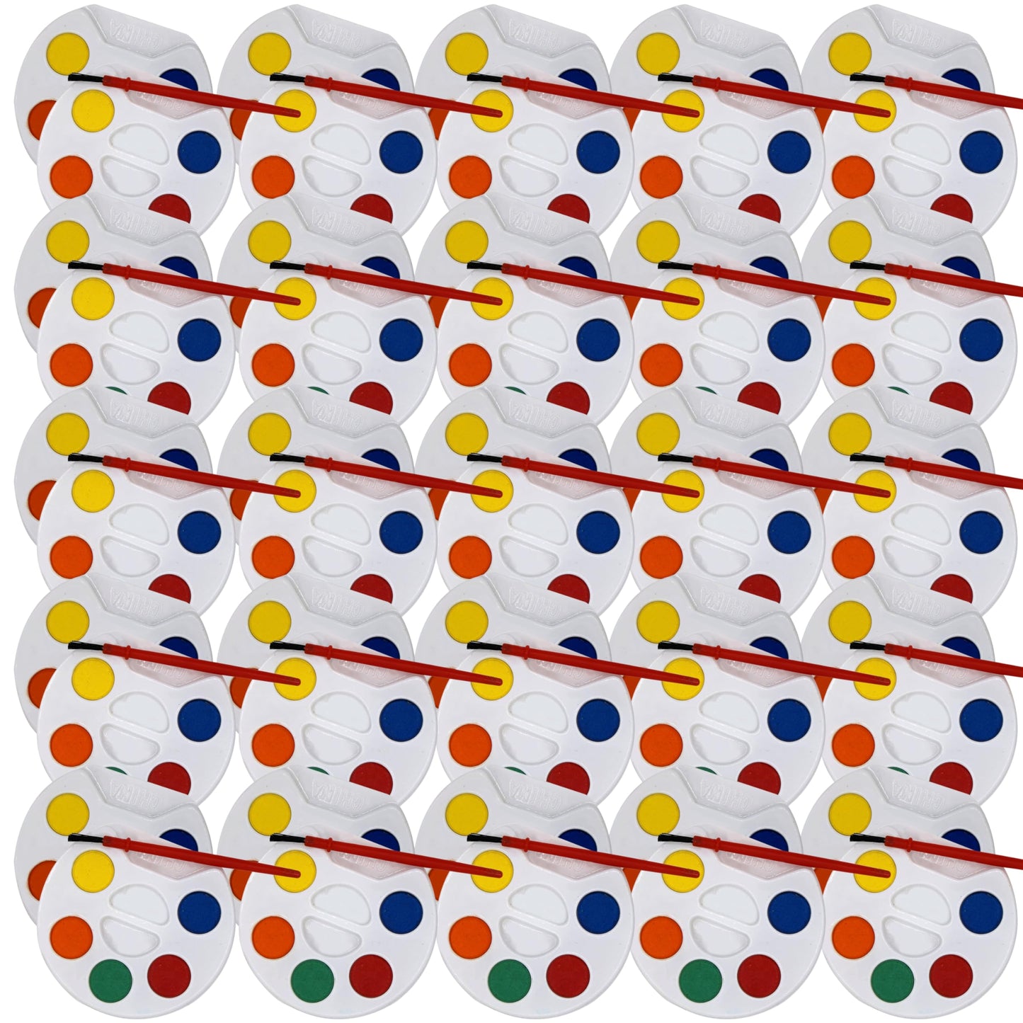 Color Swell Bulk Watercolors Round Paint Pack with Brushes - 50 Sets with 5 Washable Colors Each - Great for Kids, Classrooms, Parties, Students