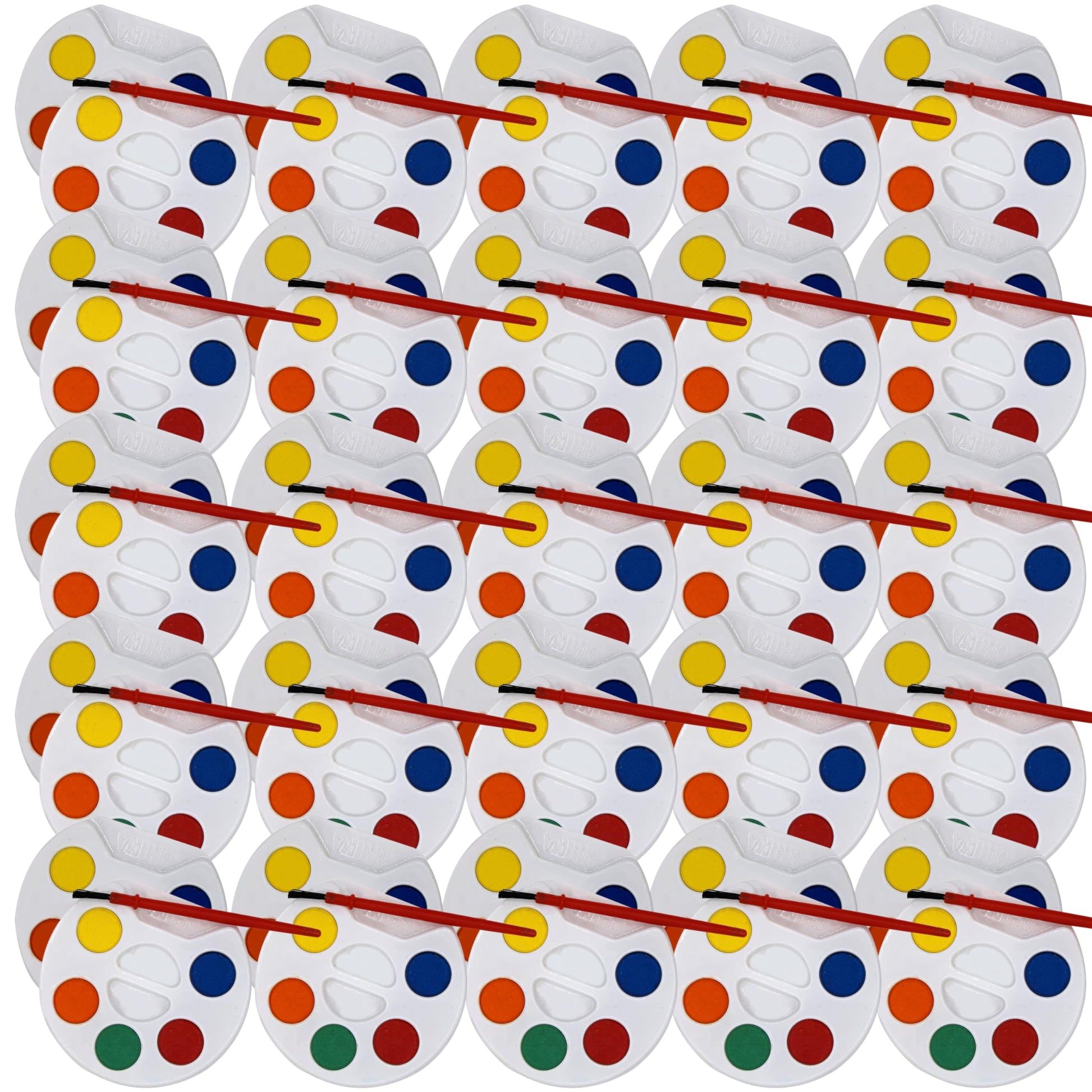 Color Swell Bulk Watercolors Round Paint Pack with Brushes - 50 Sets with 5 Washable Colors Each - Great for Kids, Classrooms, Parties, Students