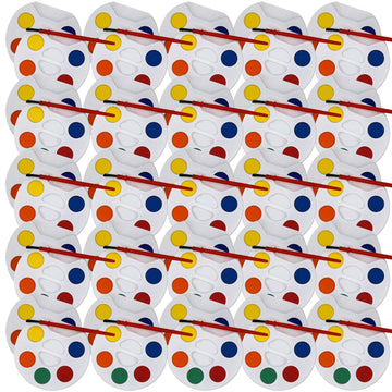 Color Swell Bulk Watercolors Round Paint Pack with Brushes - 50 Sets with 5 Washable Colors Each - Great for Kids, Classrooms, Parties, Students