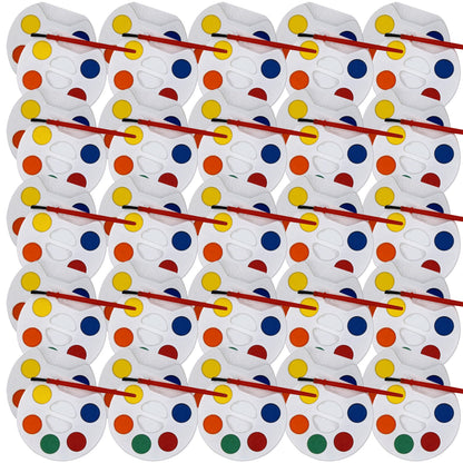 Color Swell Bulk Watercolors Round Paint Pack with Brushes - 50 Sets with 5 Washable Colors Each - Great for Kids, Classrooms, Parties, Students