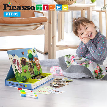 PicassoTiles 112 Piece Magnetic Mix & Match Animal Building Activity DIY Combination Puzzle Book Kid Toy Set Educational Playset STEM Learning, 20