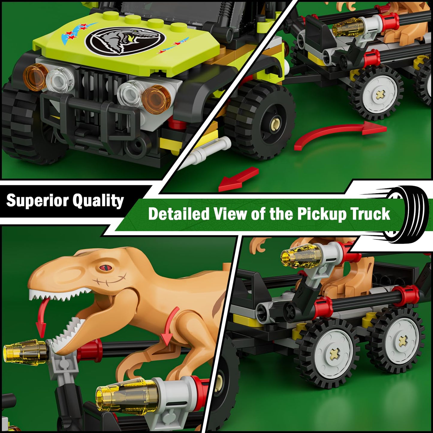 Mould King Pickup Truck Building Blocks with T-Rex Dinosaur, 344 PCS
