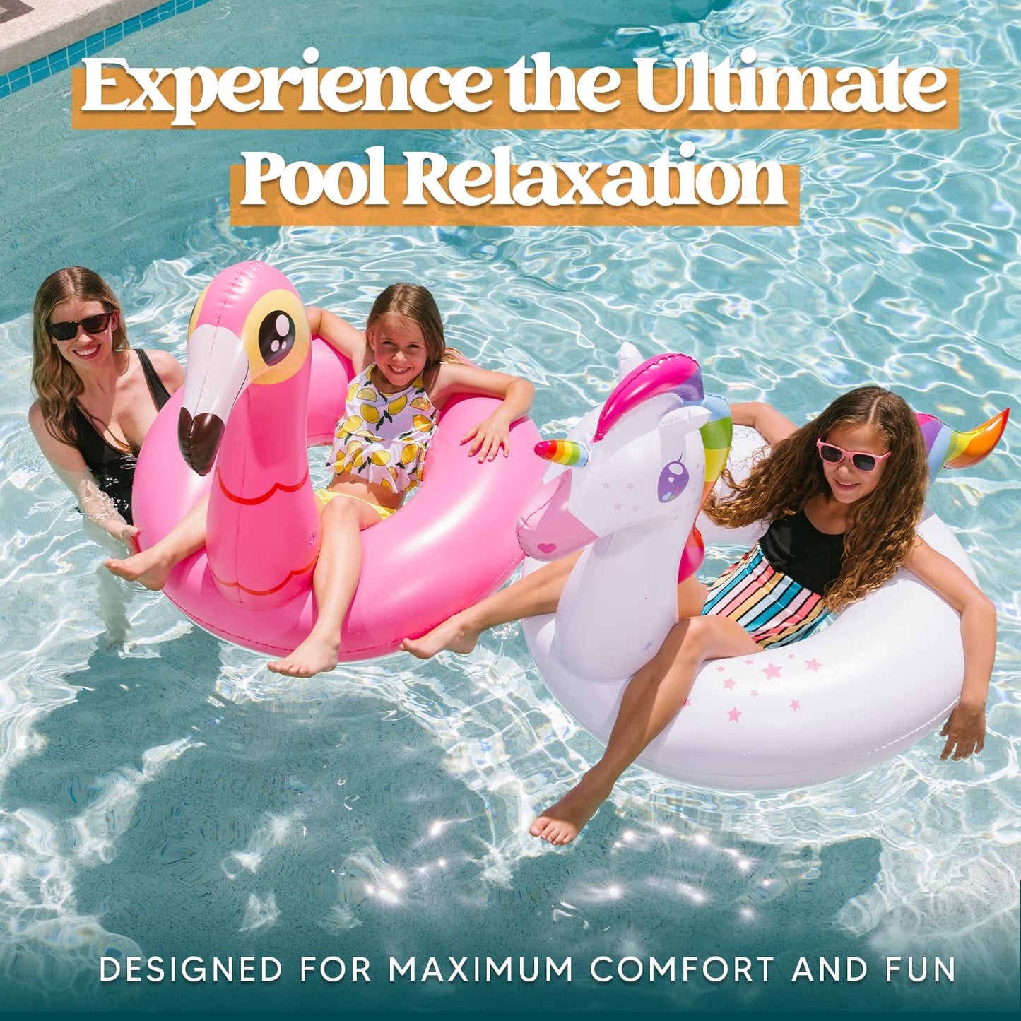 JOYIN 2-Pack Flamingo Unicorn Pool Float - Fun Floaties Inflatable Swimming Pool Tubes Toys Party Decorations, Summer Vacation Lake Beach Floaty Swim