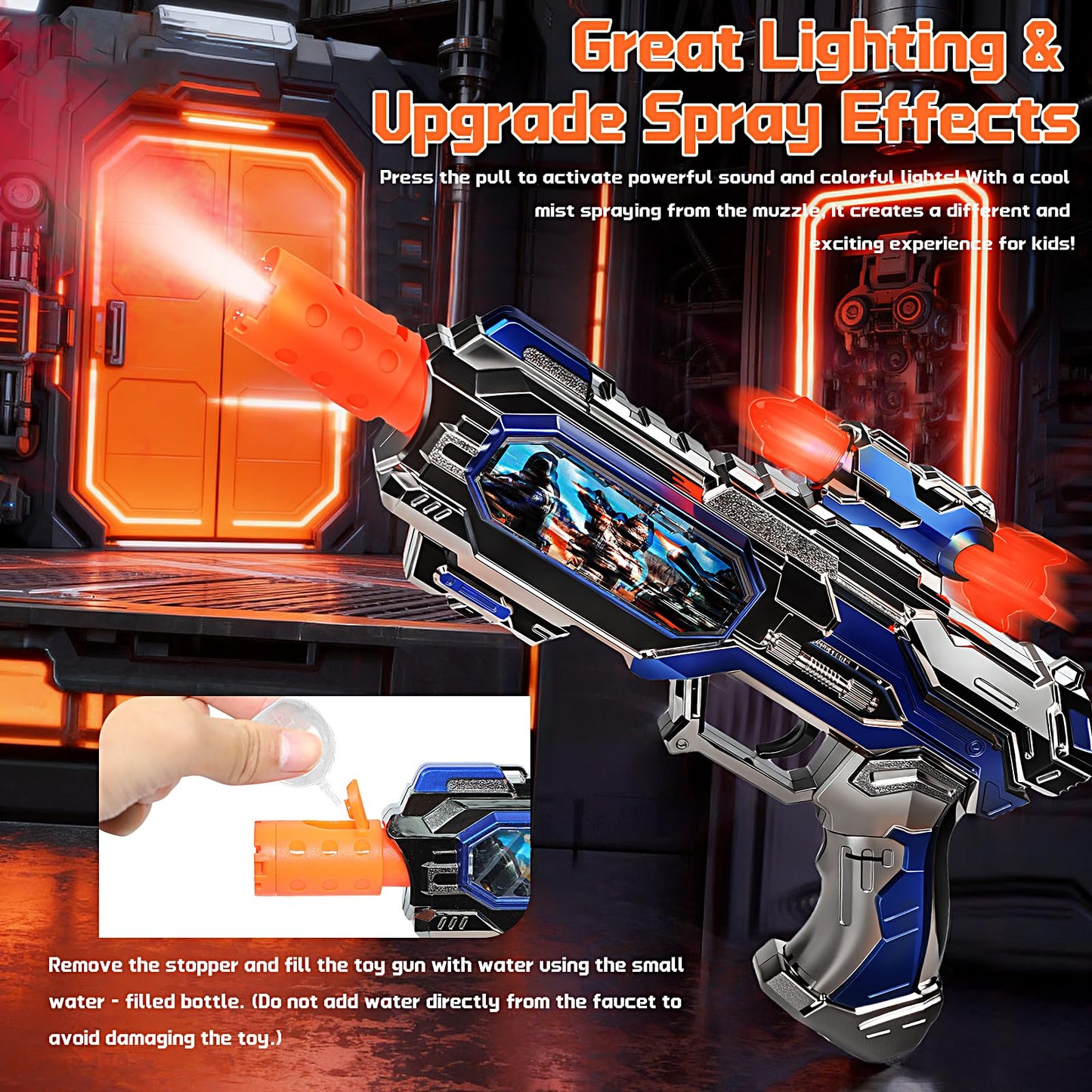 Pakimio Spray Light Up Toy Gun with Sound Effects, Toy Guns for Kids Boys