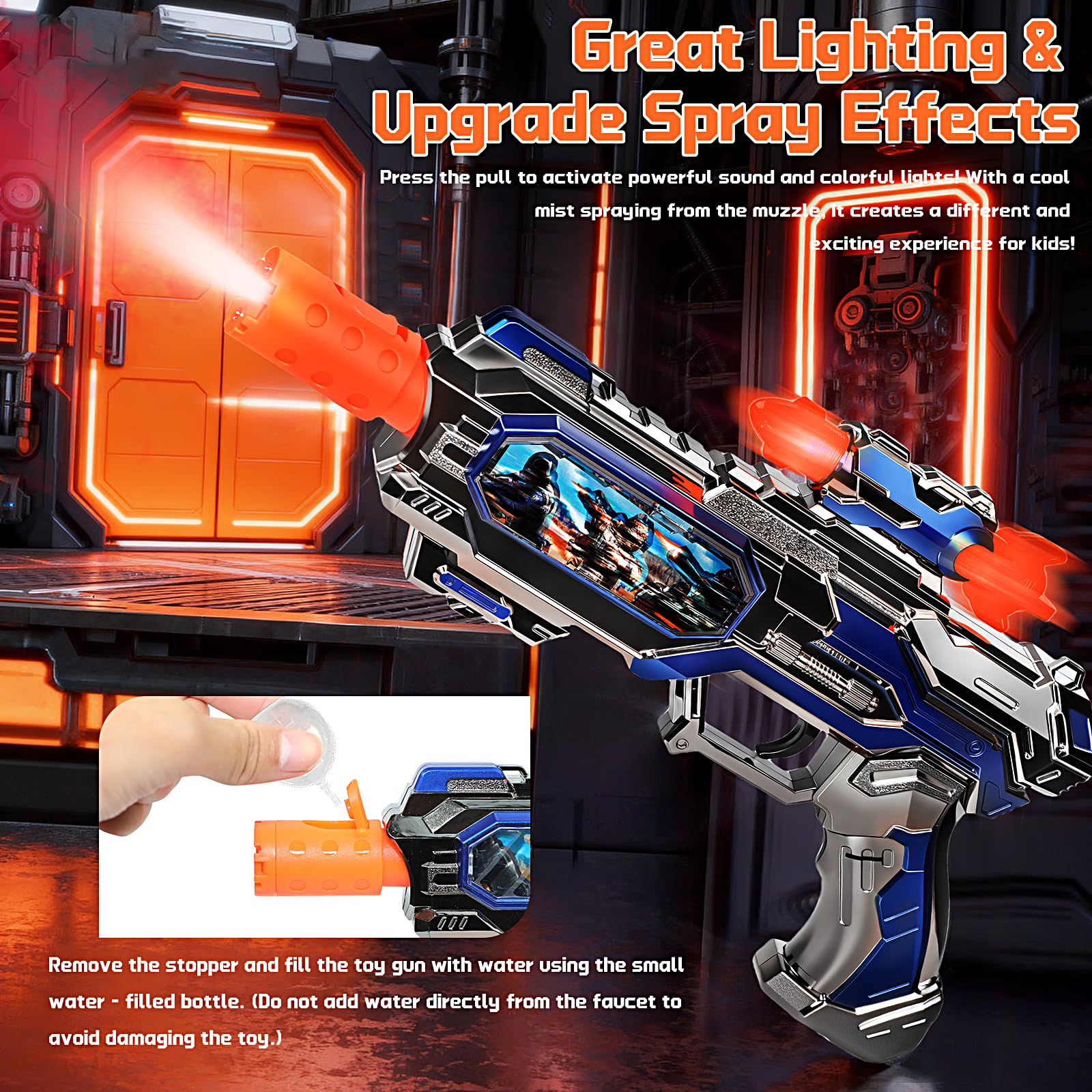 Pakimio Spray Light Up Toy Gun with Sound Effects, Toy Guns for Kids Boys