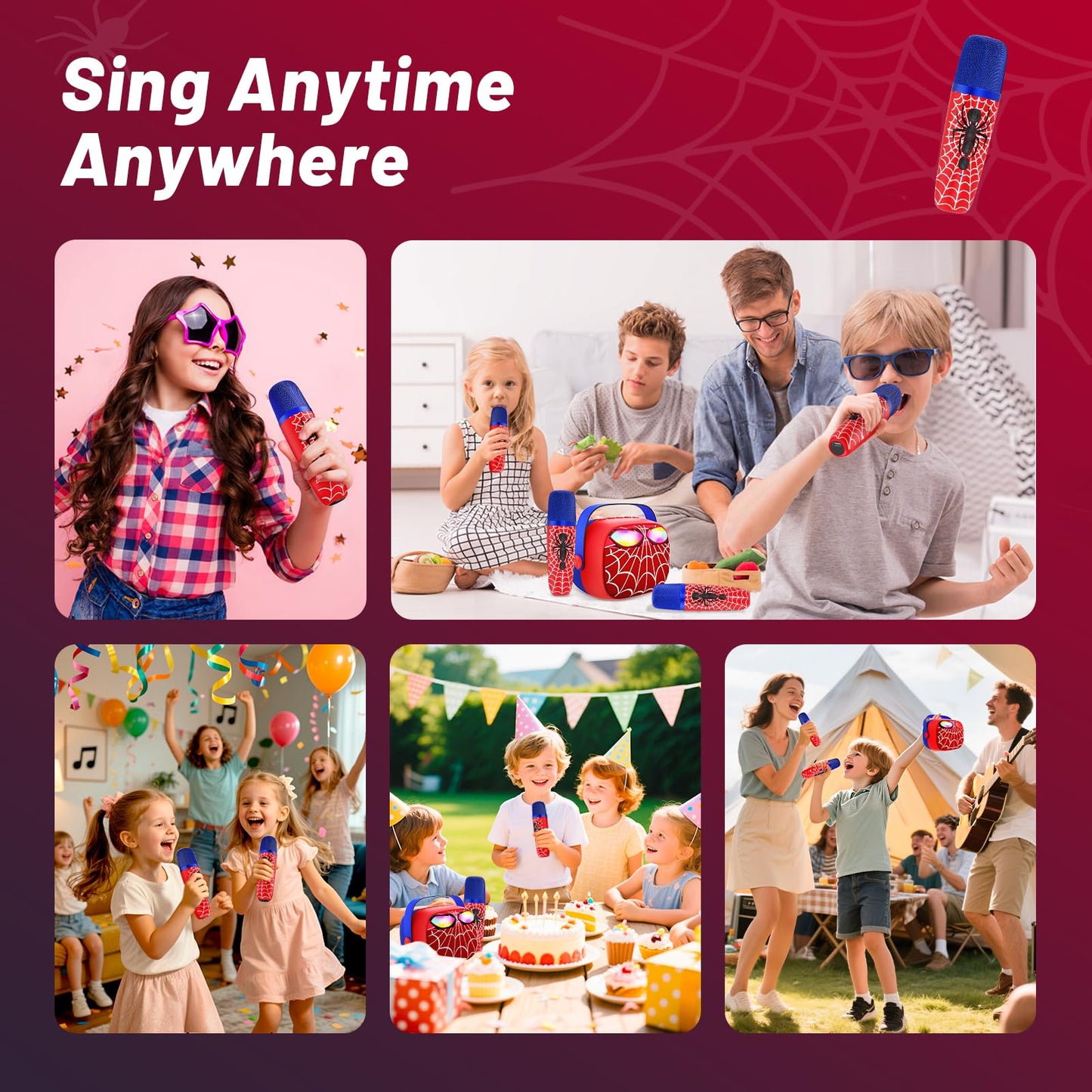 Mini Karaoke Machine for Kids Ages 3-12: Portable Bluetooth Speaker with 2 Wireless Microphone, LED Light Show for Kids 3 4 5 6 7 8 9 10 Year Old Boys