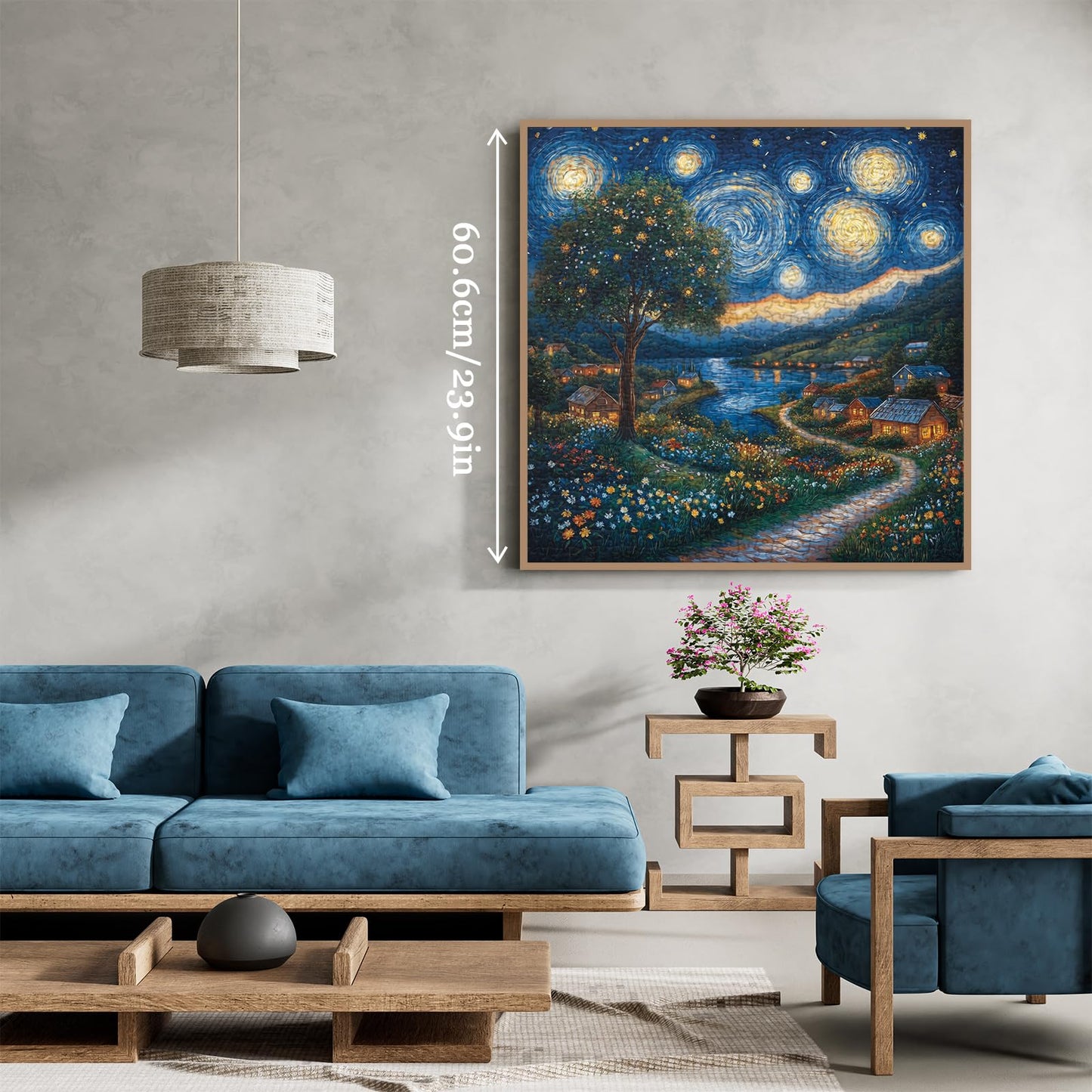 Larkipuzz Art Starry Night Painting Puzzles for Adults 1000 Pieces, Challenging Van Gogh Plant Tree Landscape Jigsaw Puzzles, Aesthetic Nature Floral