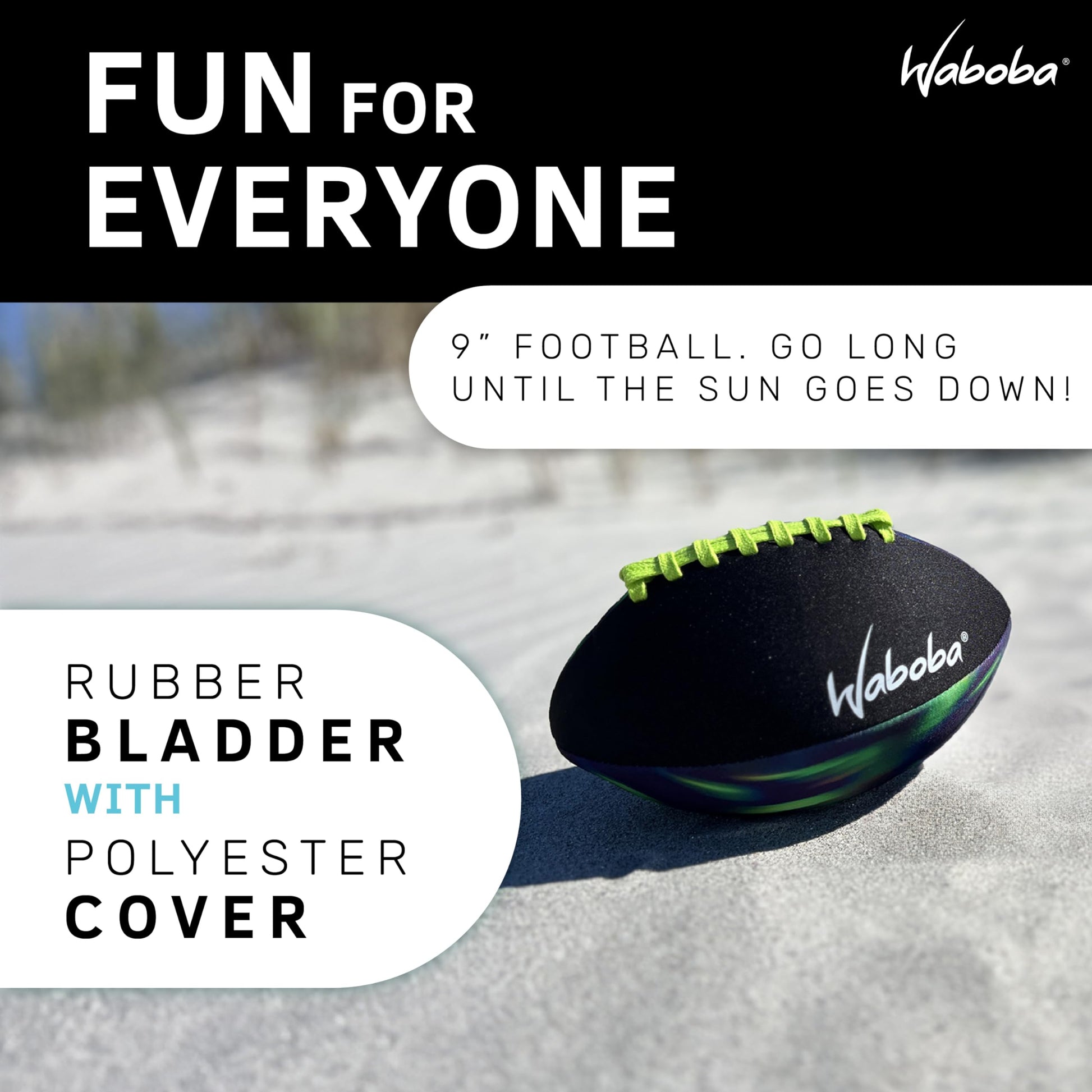 Waboba Sport Beach Pack, Green, 9 Inch Football, Volleyball & Paddle Set