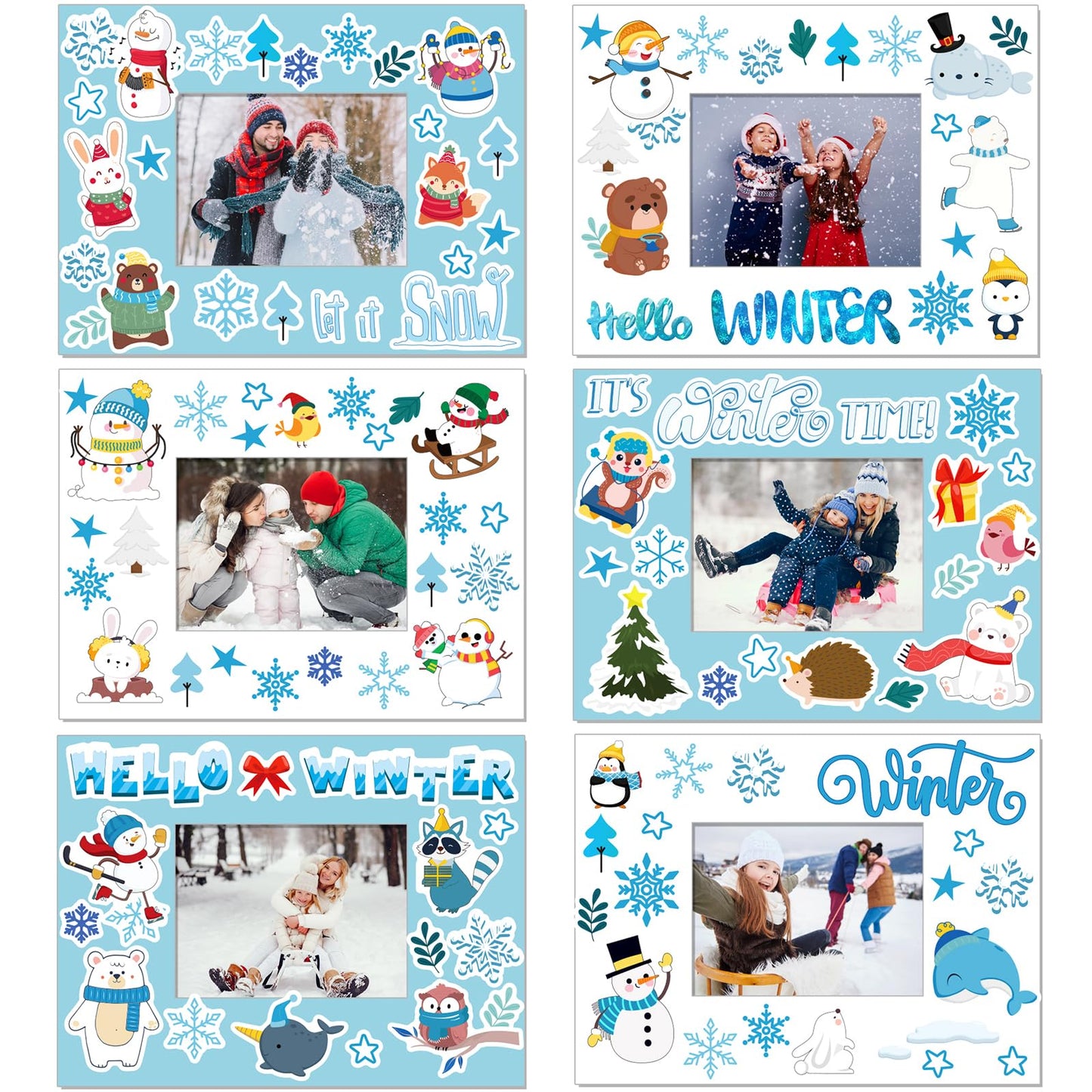 Hayux DIY Craft Kits for Kids - 24 Packs DIY Winter Wonderland Photo Frames Set with Stickers Paper Picture Frames Funny Winter Gifts Craft