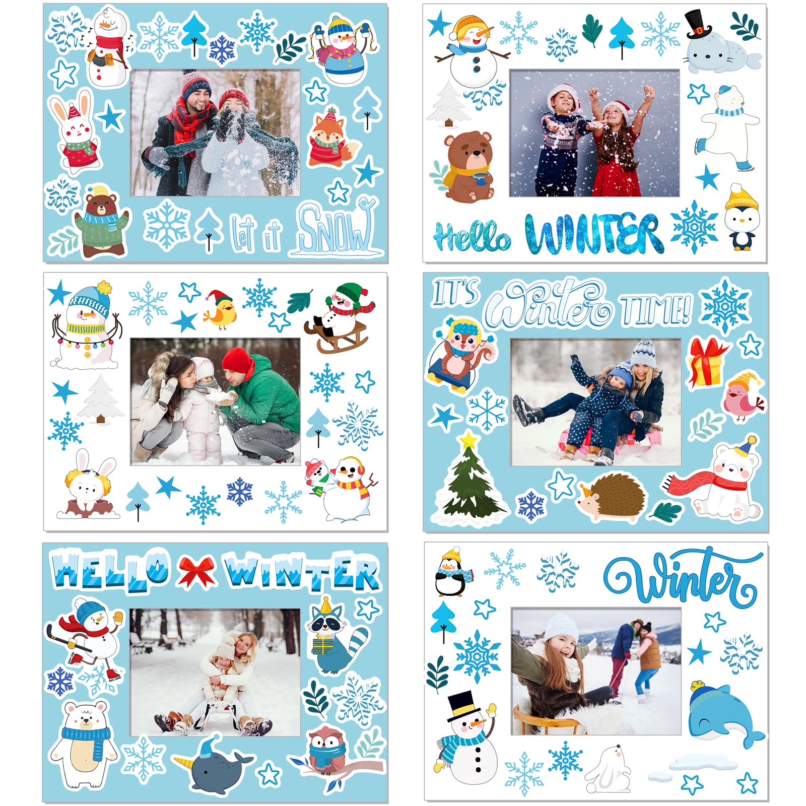 Hayux DIY Craft Kits for Kids - 24 Packs DIY Winter Wonderland Photo Frames Set with Stickers Paper Picture Frames Funny Winter Gifts Craft