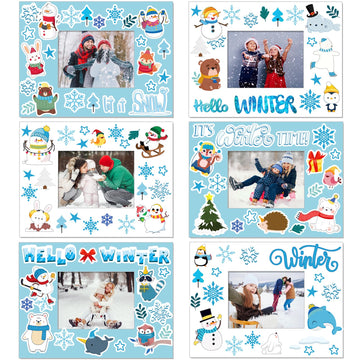 Hayux DIY Craft Kits for Kids - 24 Packs DIY Winter Wonderland Photo Frames Set with Stickers Paper Picture Frames Funny Winter Gifts Craft