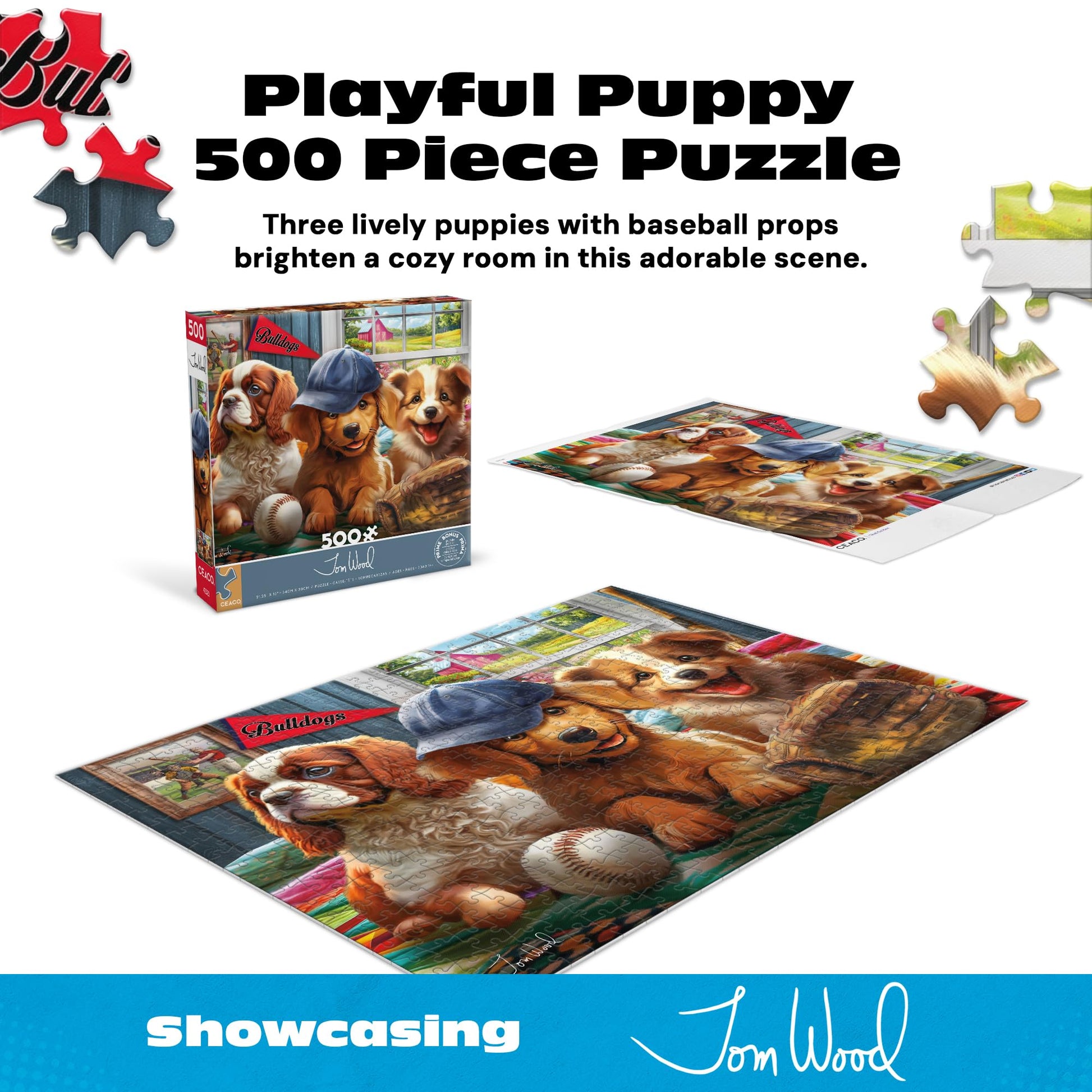 Ceaco - Puppy Players - 500 Large Piece Jigsaw Puzzle for Adults