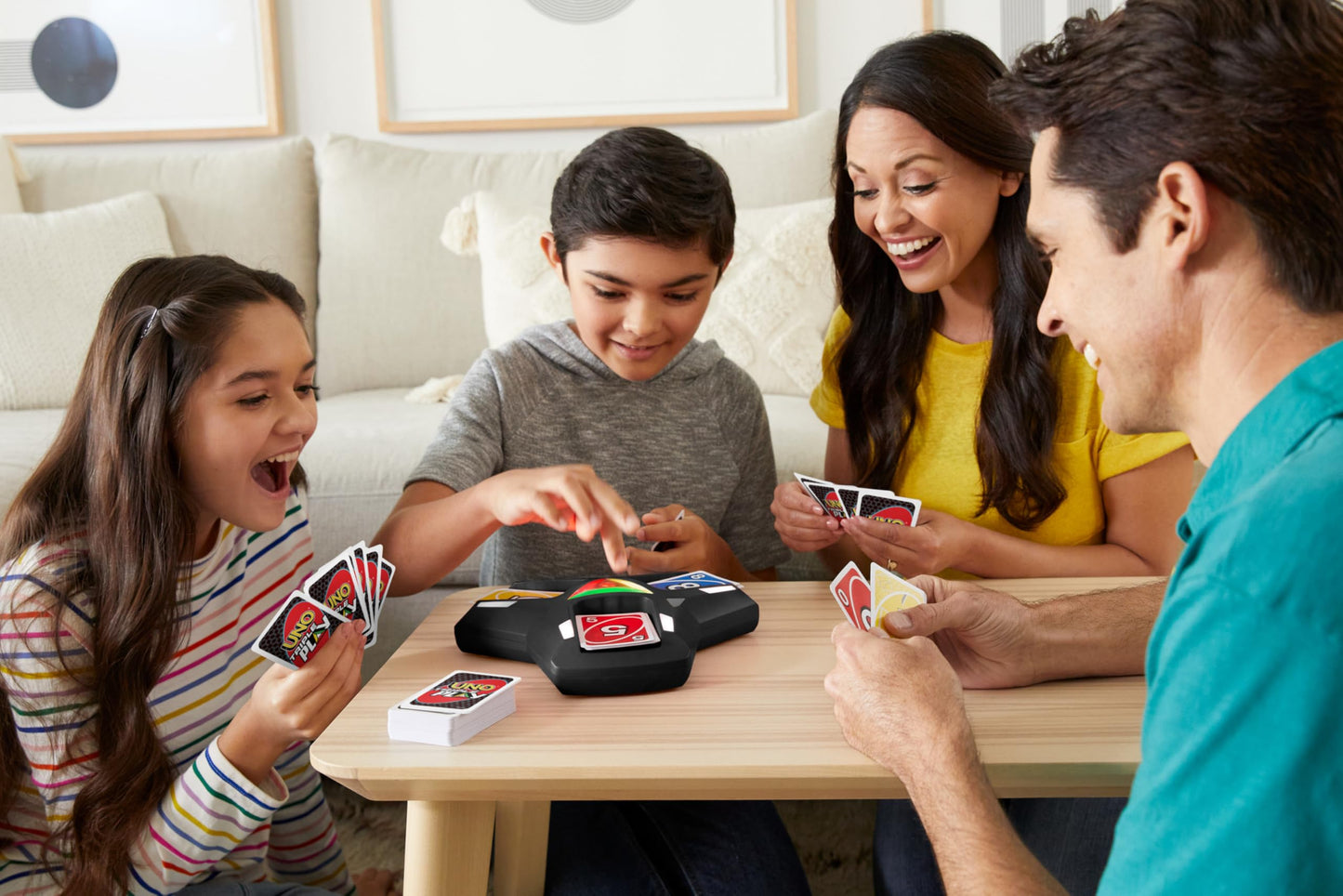 Mattel Games UNO Triple Play Card Game for Family Night with 3 Discard Piles, Lights & Sounds, Special Stealth Mode