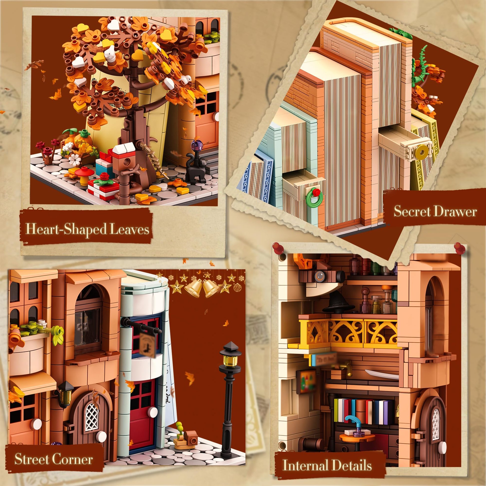 Bookends Building Set for Adult, Home Bookshelf Insert Decoration Building, Bookcase Miniature House Model Building for Adults, 1488pcs
