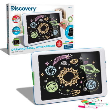 Discovery™ Kids Neon Glow Drawing Easel w/ 6 Color Markers, Built-in Kickstand/Wall Mount, 5 Light Modes, Easy Clean/Washable, Wide Screen, Flat