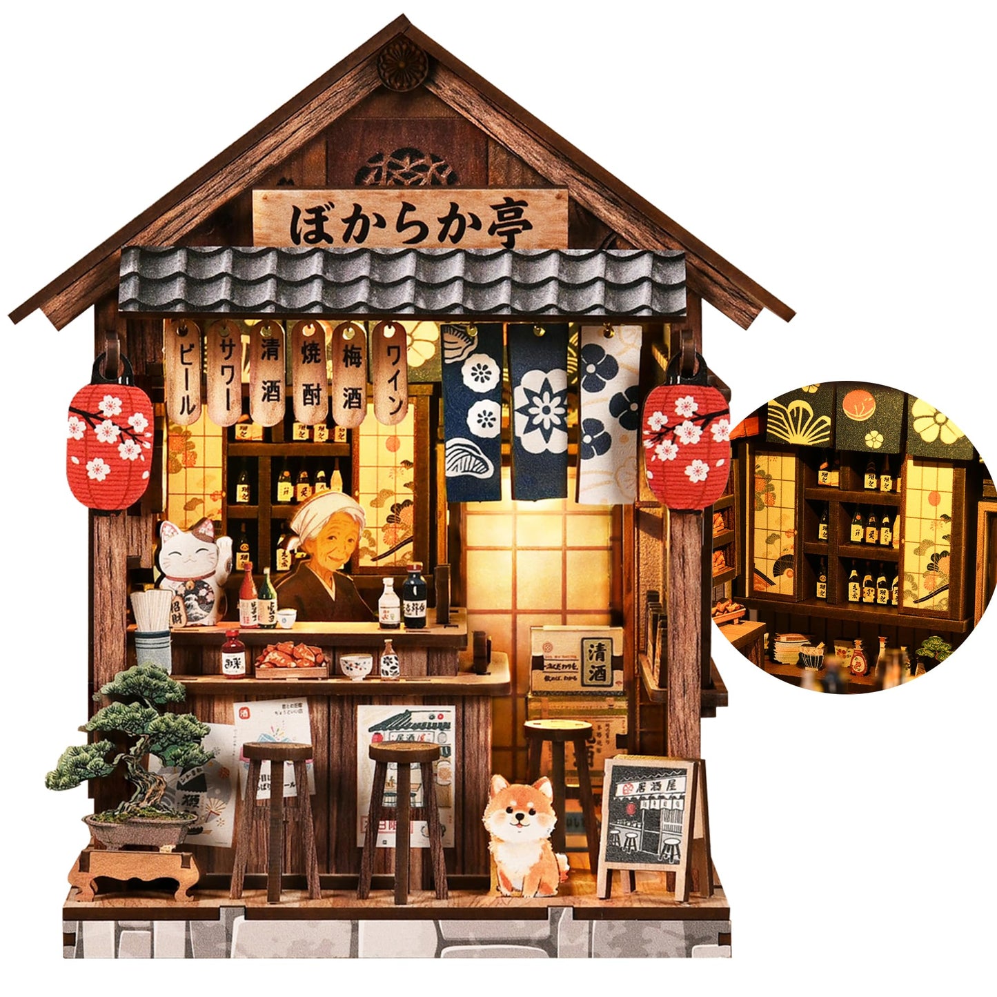 DIY Miniature House Kit, Dollhouse Diorama with LED Lights (Mellow Pub)