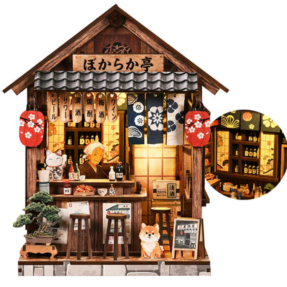 DIY Miniature House Kit, Dollhouse Diorama with LED Lights (Mellow Pub)