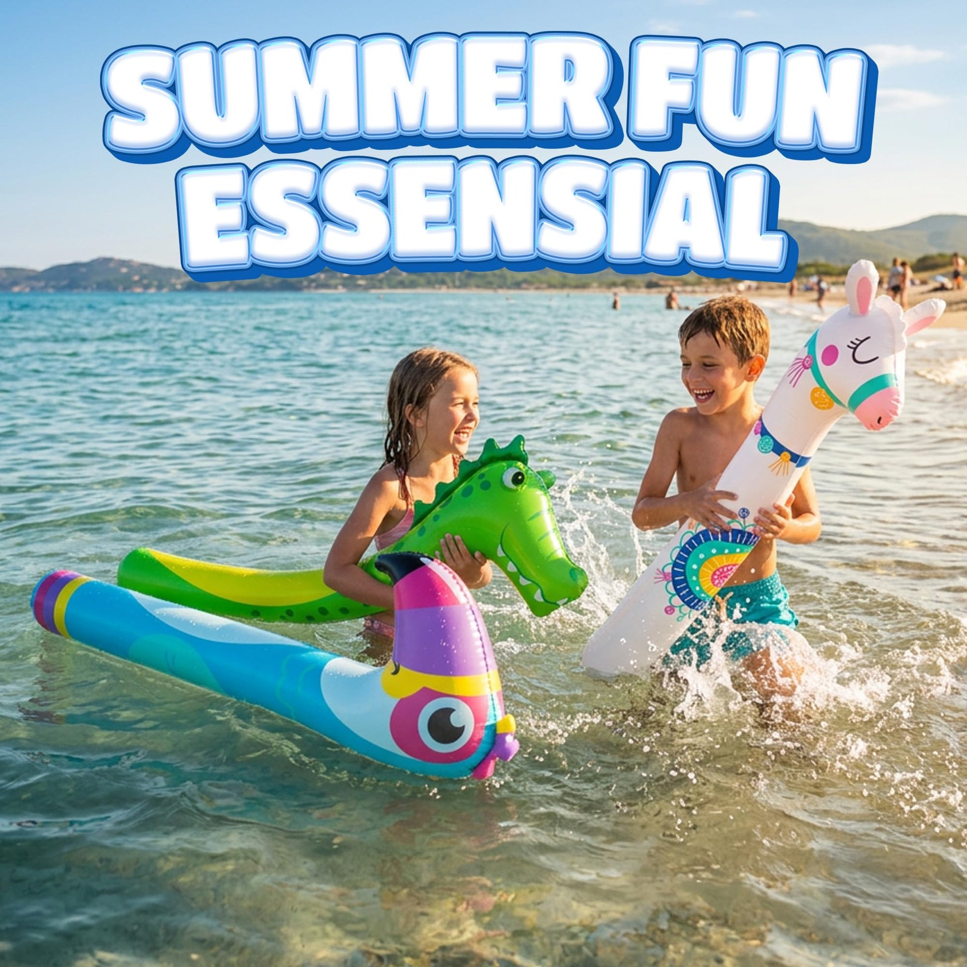 45-Inch Inflatable Pool Noodles, 3-Pack Kids Pool Floats for Beach & Travel