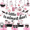 Yavxzvbw A Little Boo Is Almost Due Banner & Decorations - Pink & Black Halloween Baby Shower Party Pack