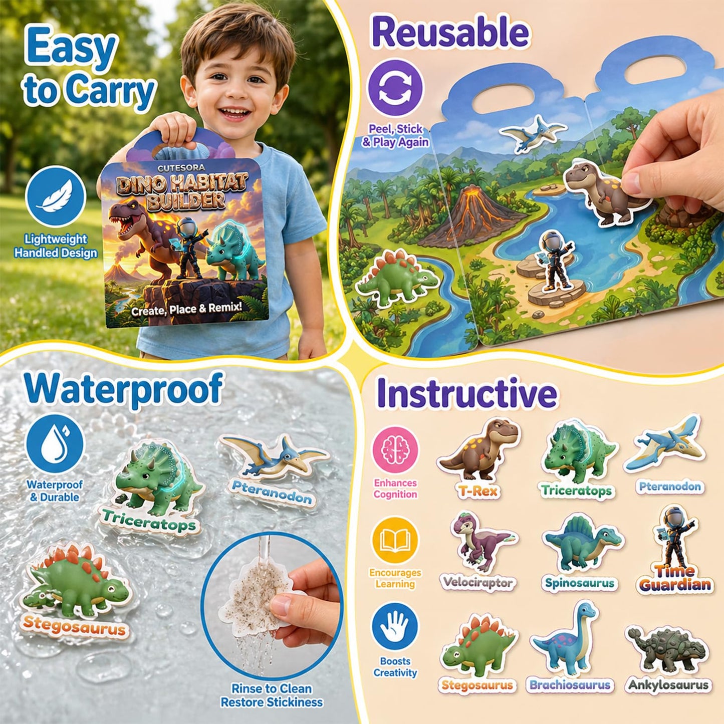 CUTESORA Large Reusable Jelly Sticker Books for Boys 4-8, Kids 3-6, 3 Sets