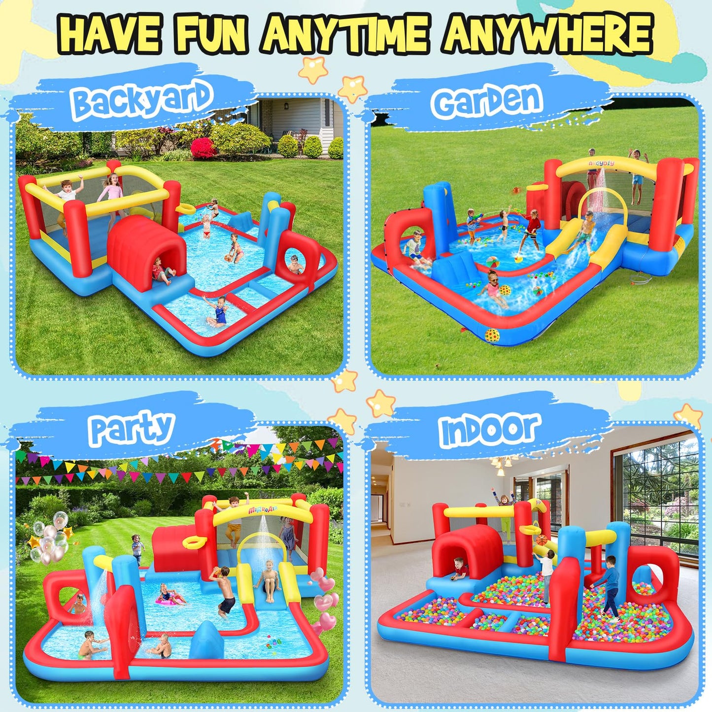 14.3FTx14.3FT Inflatable Bounce House Water Slide for Kids with 520W Blower